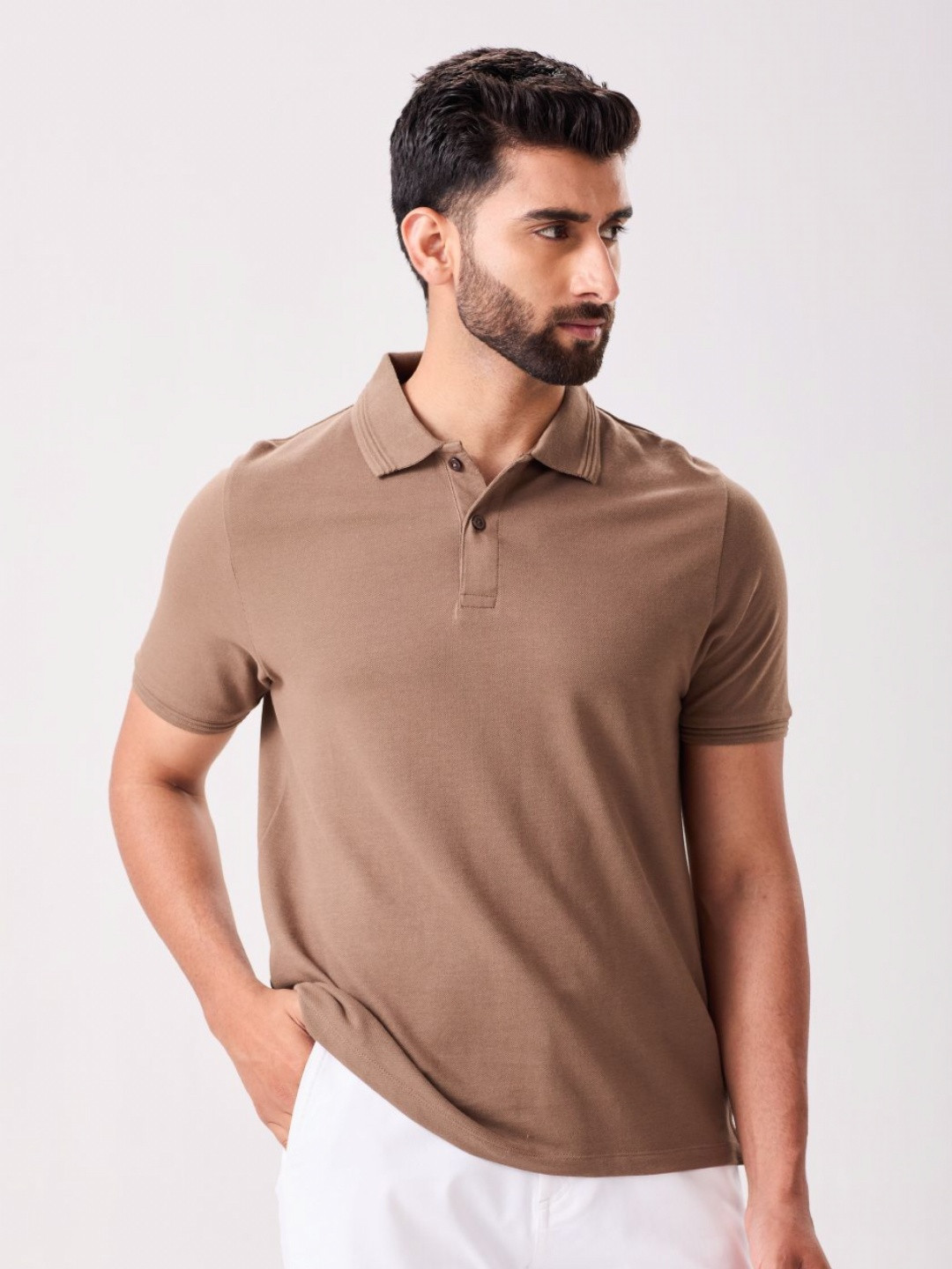 MH&Y Men Solid Polo Collar Pure Cotton T-shirt