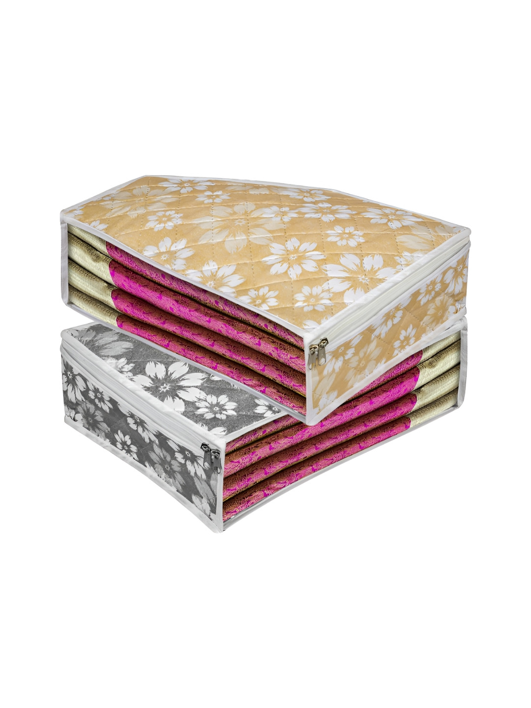 Aura Gold Toned & Grey 2 Pieces Printed Storage Bag Organisers
