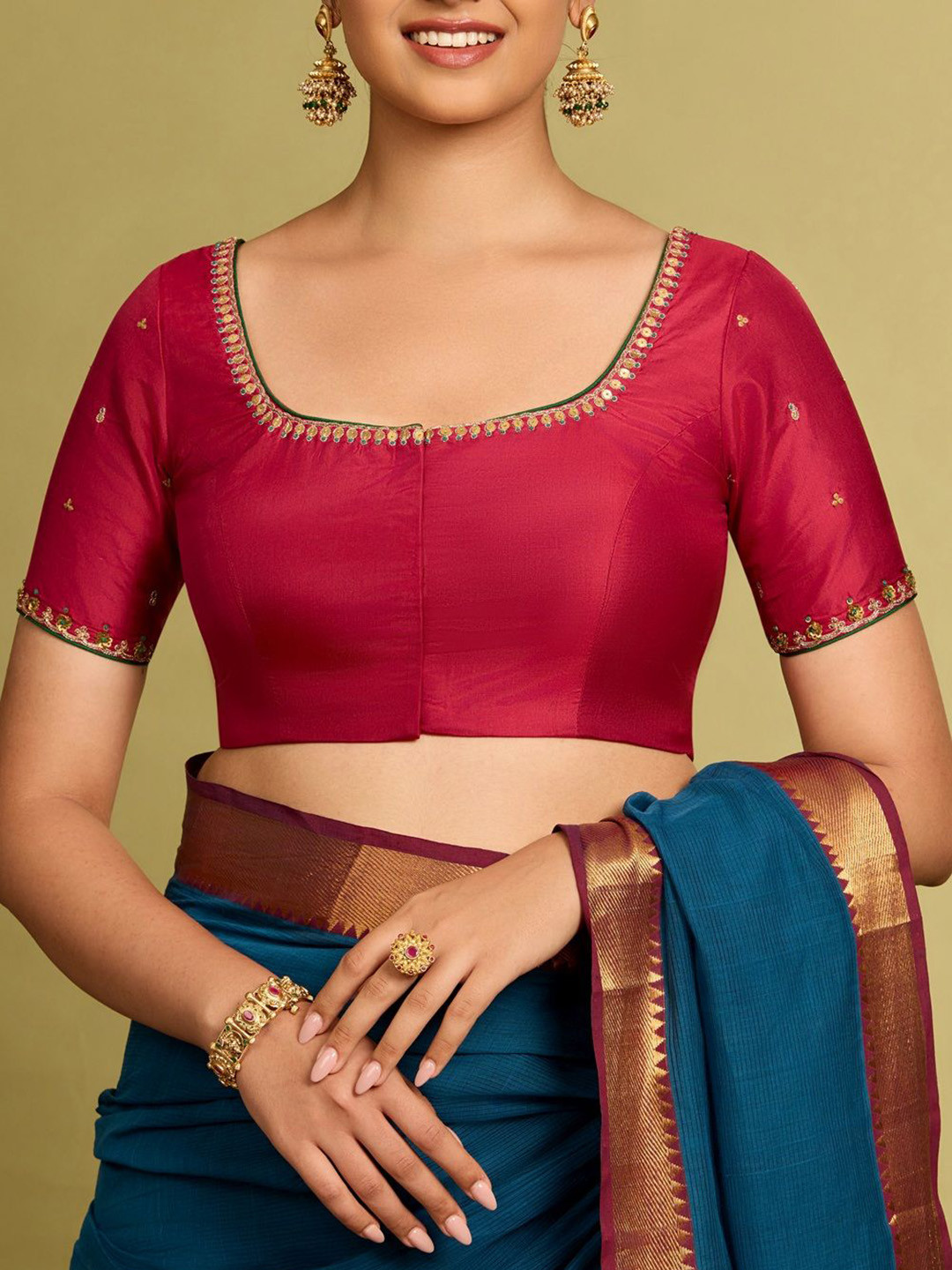 Taneira Women Embroidered Pure Silk Saree Blouse