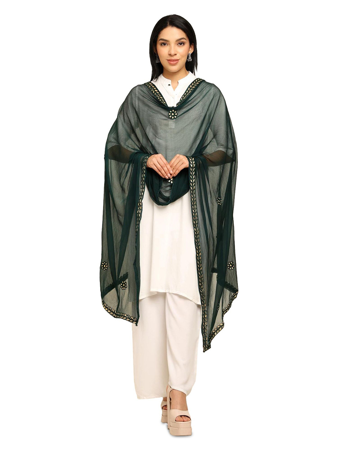 URBAN KANYA Ethnic Motifs Embroidered Gotta Patti Cotton Dupatta