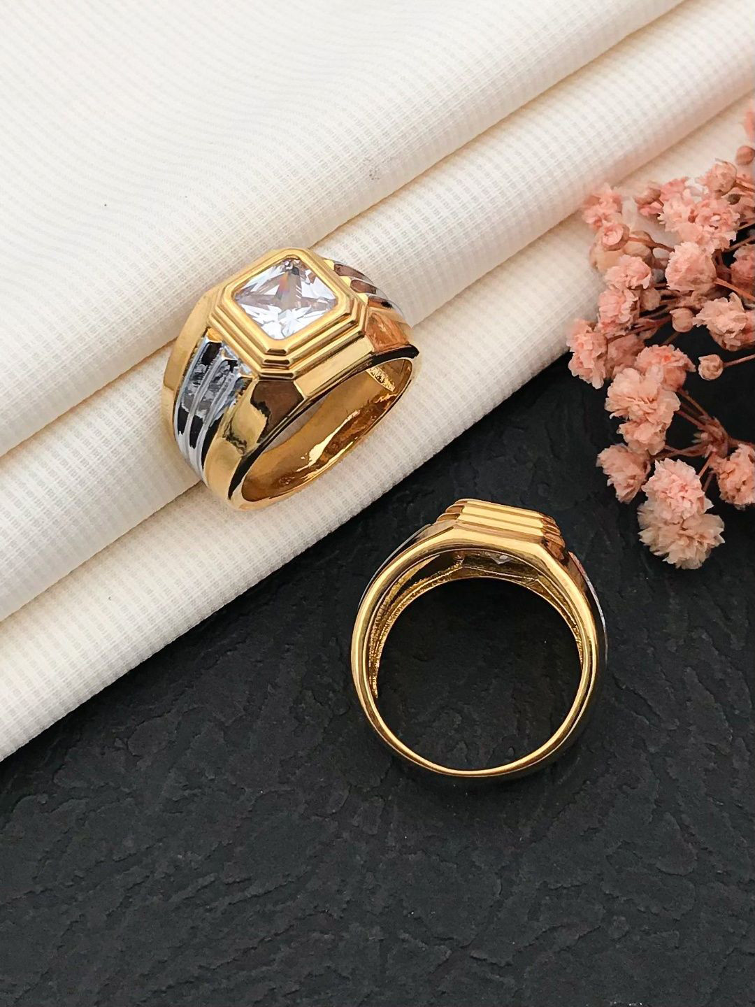 KETMERA Men Gold-Plated Stone-Studded Finger Ring