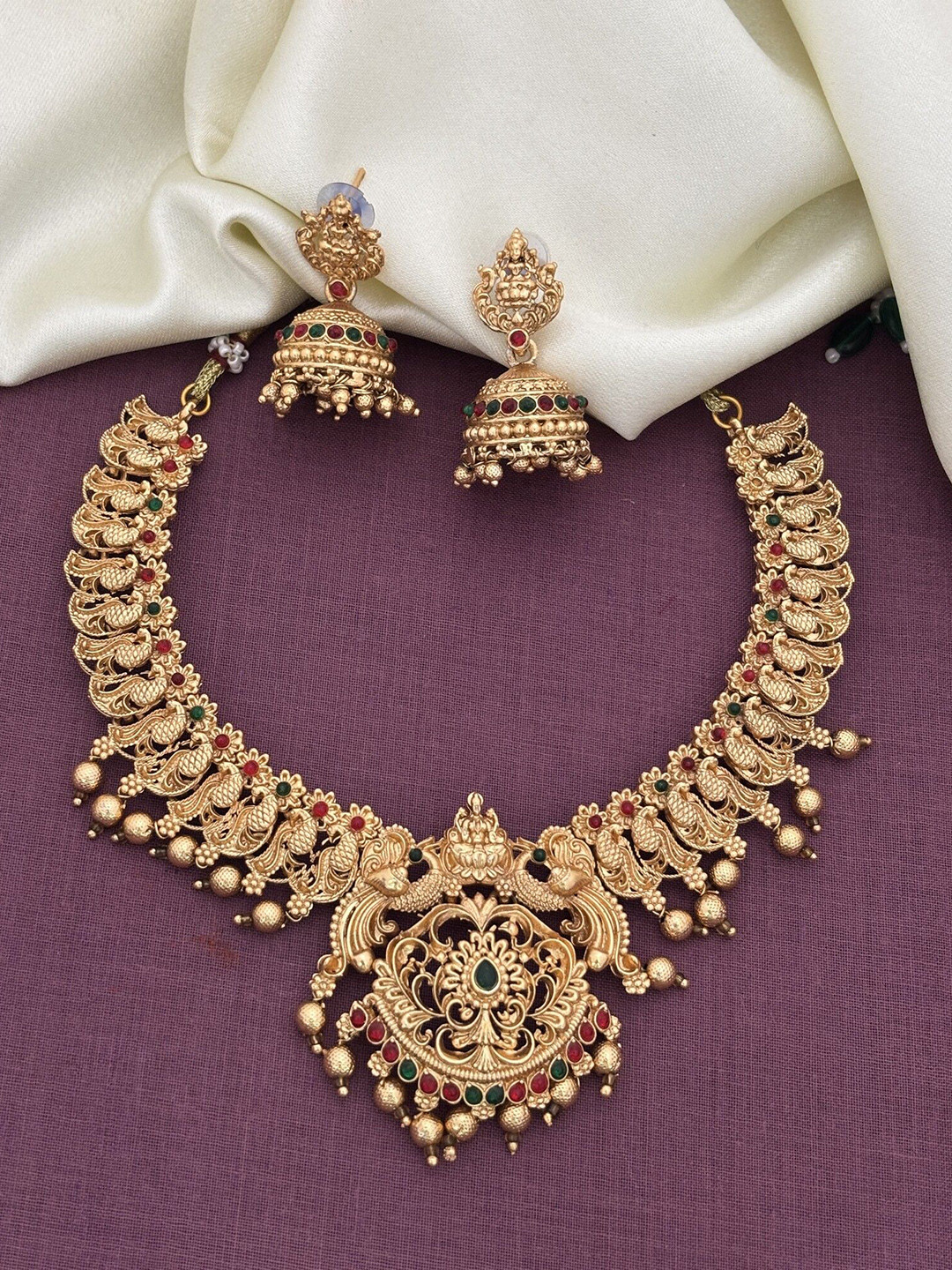 Influtive Gold-Plated Artificial Stone Studded & Beaded Jewellery Set
