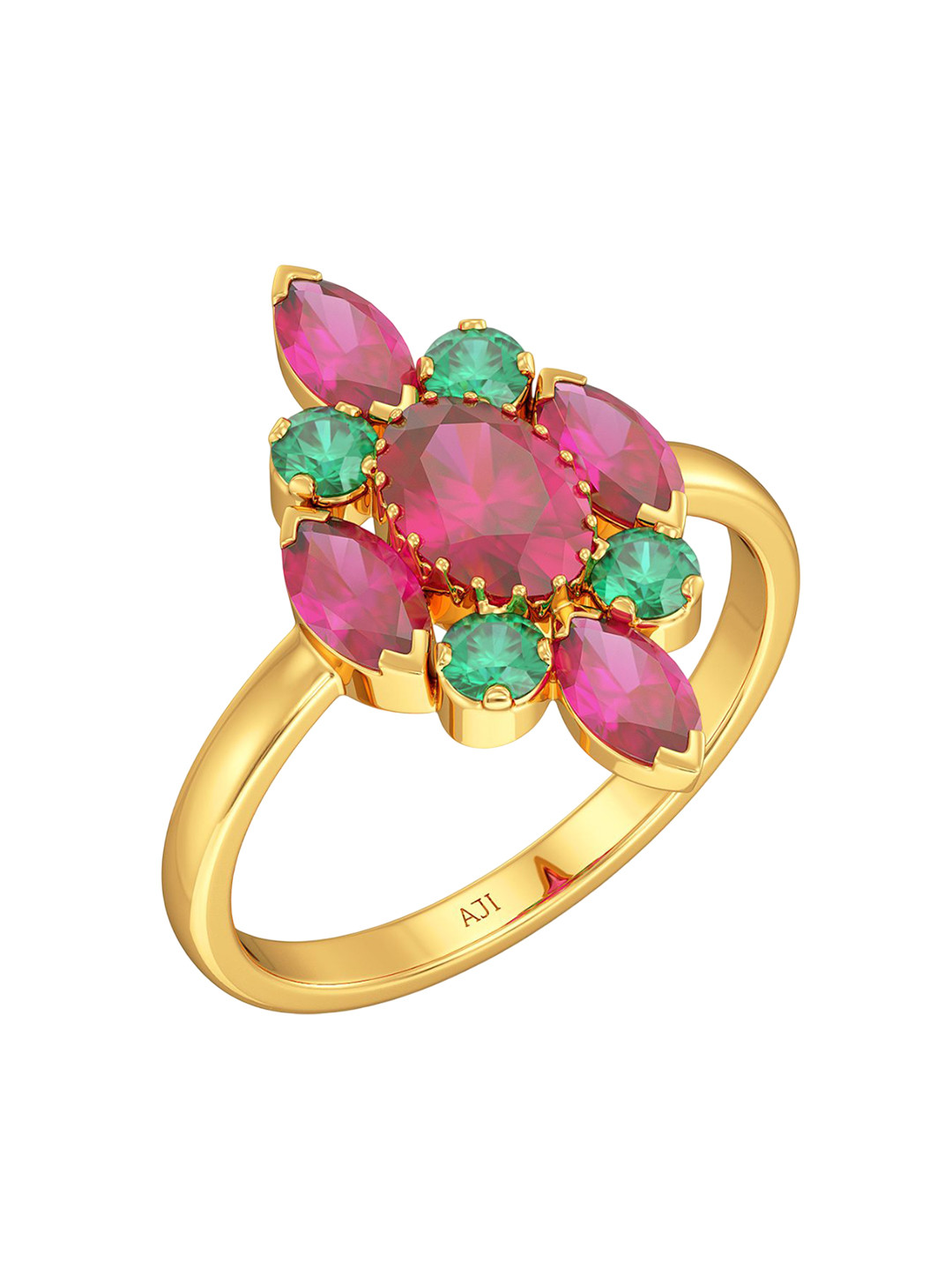 Joyalukkas 22KT Teardrop Floral Motif Gemstone Ring -3.1 gms