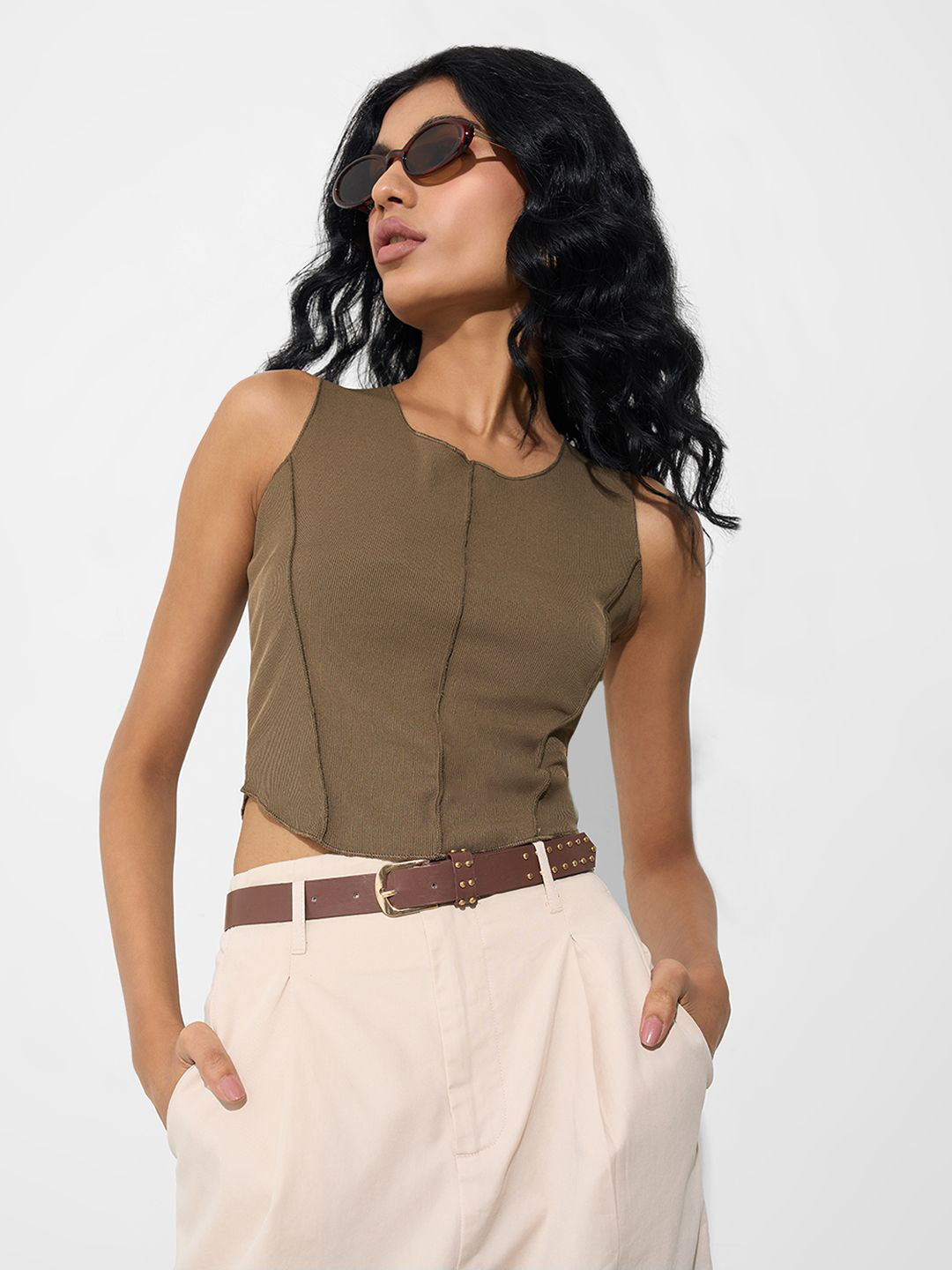 Honey by Pantaloons Women Solid Seam Detail Sleeveless Top