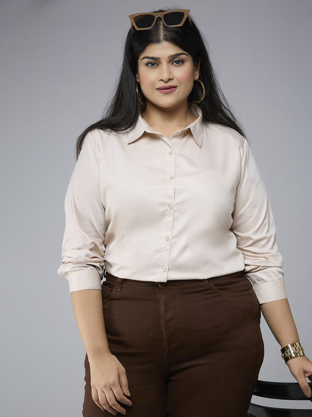 Style Quotient Women Plus Size Smart Fit Solid Spread Collar Casual Shirt