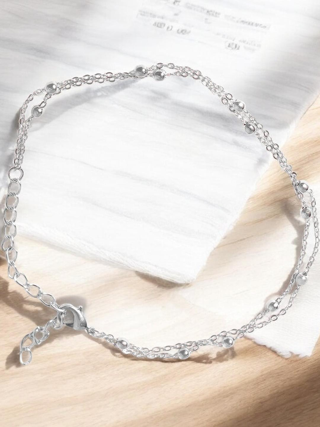 DressBerry Women Silver Beads Multi Layered Fashion Anklet