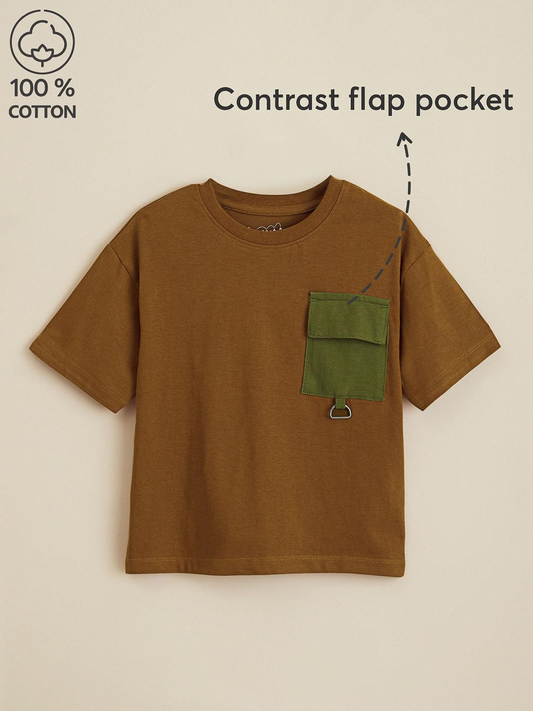 Hopscotch Boys Utility Pocket Accent Cotton T-shirt