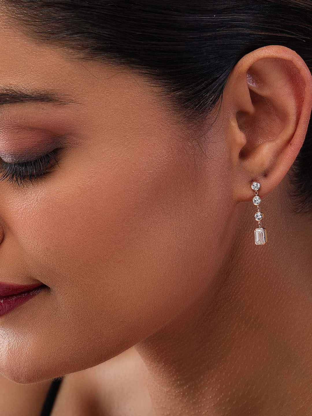 SHINE ETERNAL 14 Kt Rose Gold Lab Grown Diamond Chain Drop Earrings