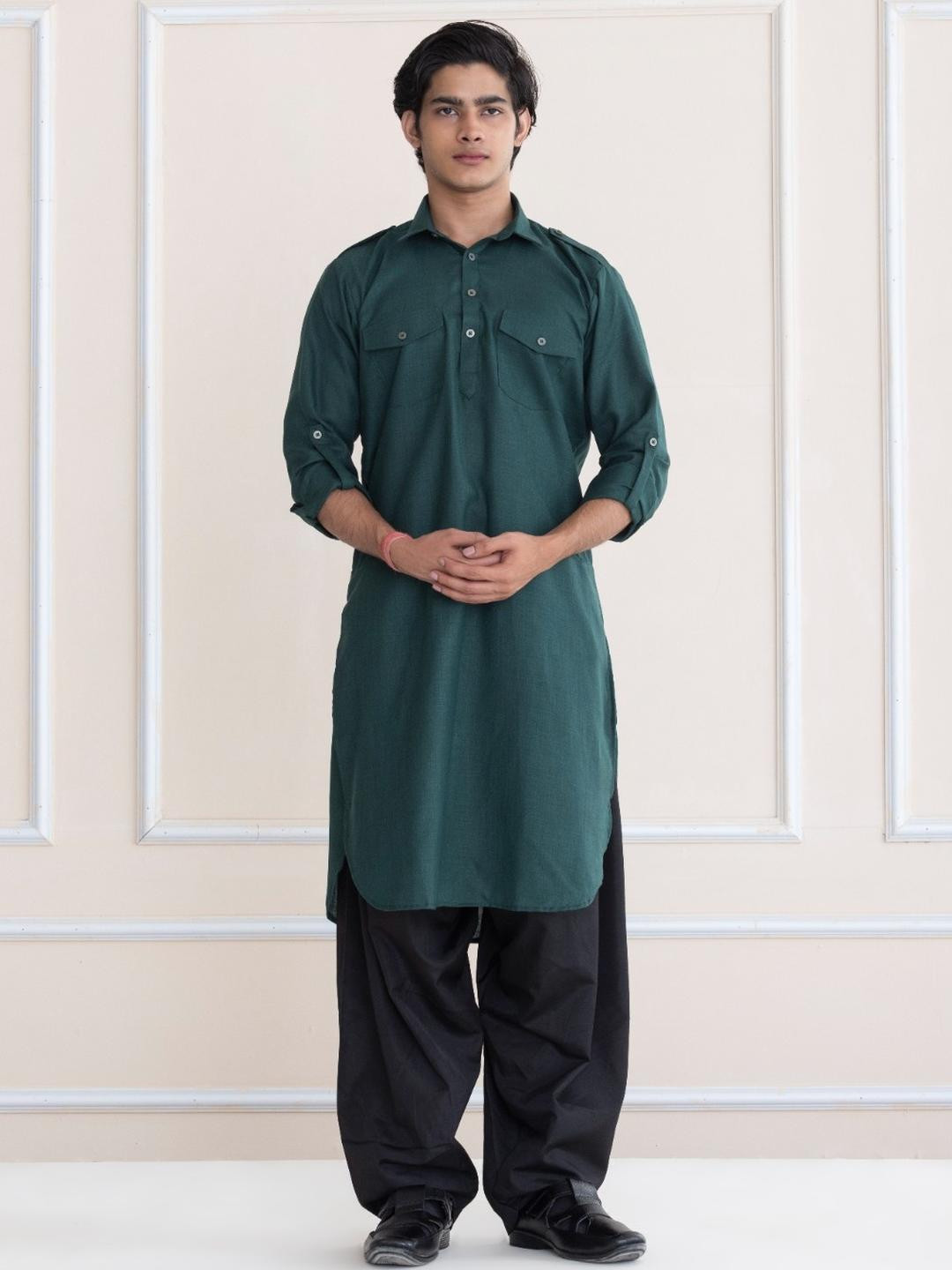 APPIX Men Green Cotton Blend Kurta Sets