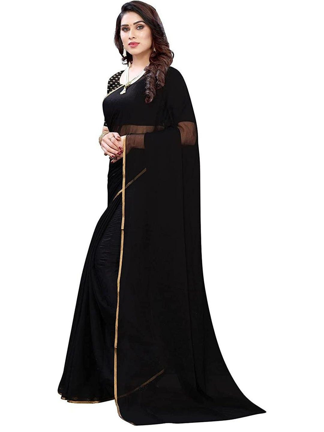 DURGA EMPORIO Solid Saree With Zari Border Pure Chiffon Saree