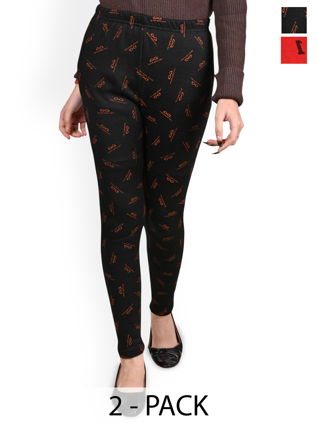 BAESD Girls Pack Of 2 Abstract Printed Woolen Super Warm Leggings