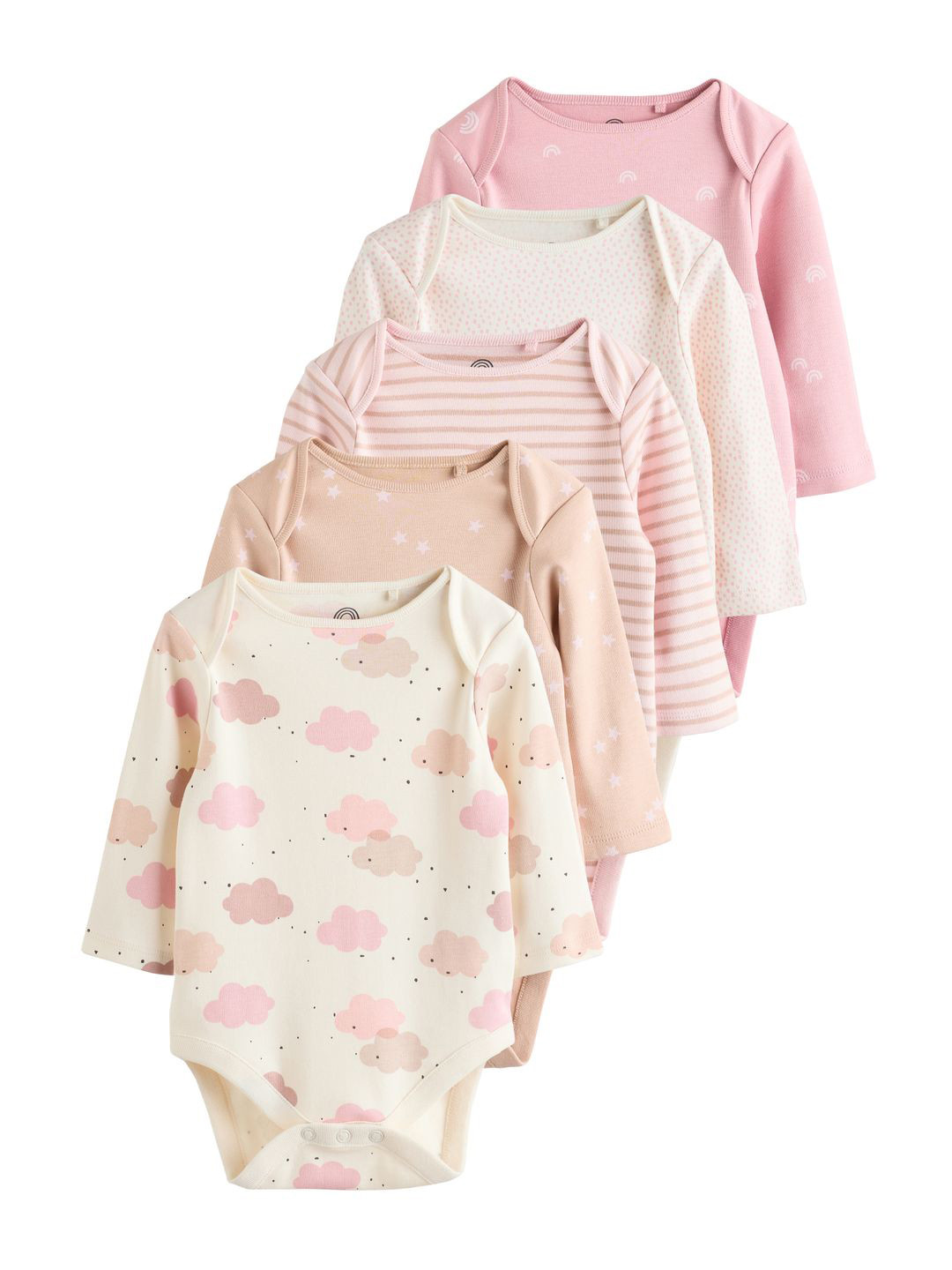 NEXT Infants Pack of 5 Long Sleeve Printed Pure Cotton Baby Bodysuits