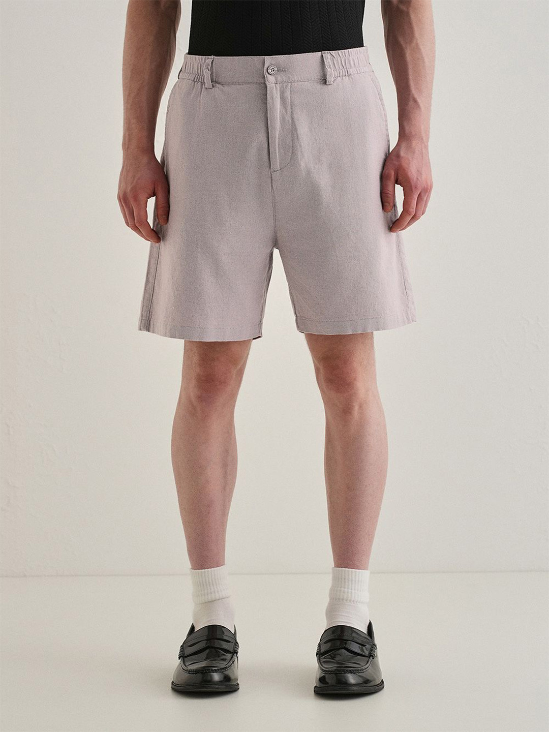 Banana Club Men Lavender Regular Fit Linen Shorts