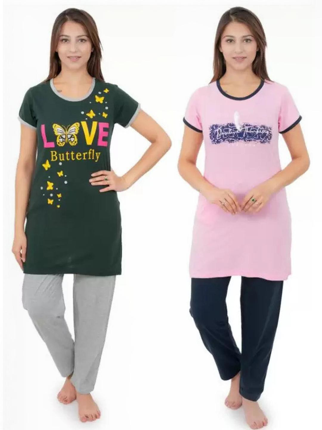 E-MAX Women Pack of 2 Printed Night suit