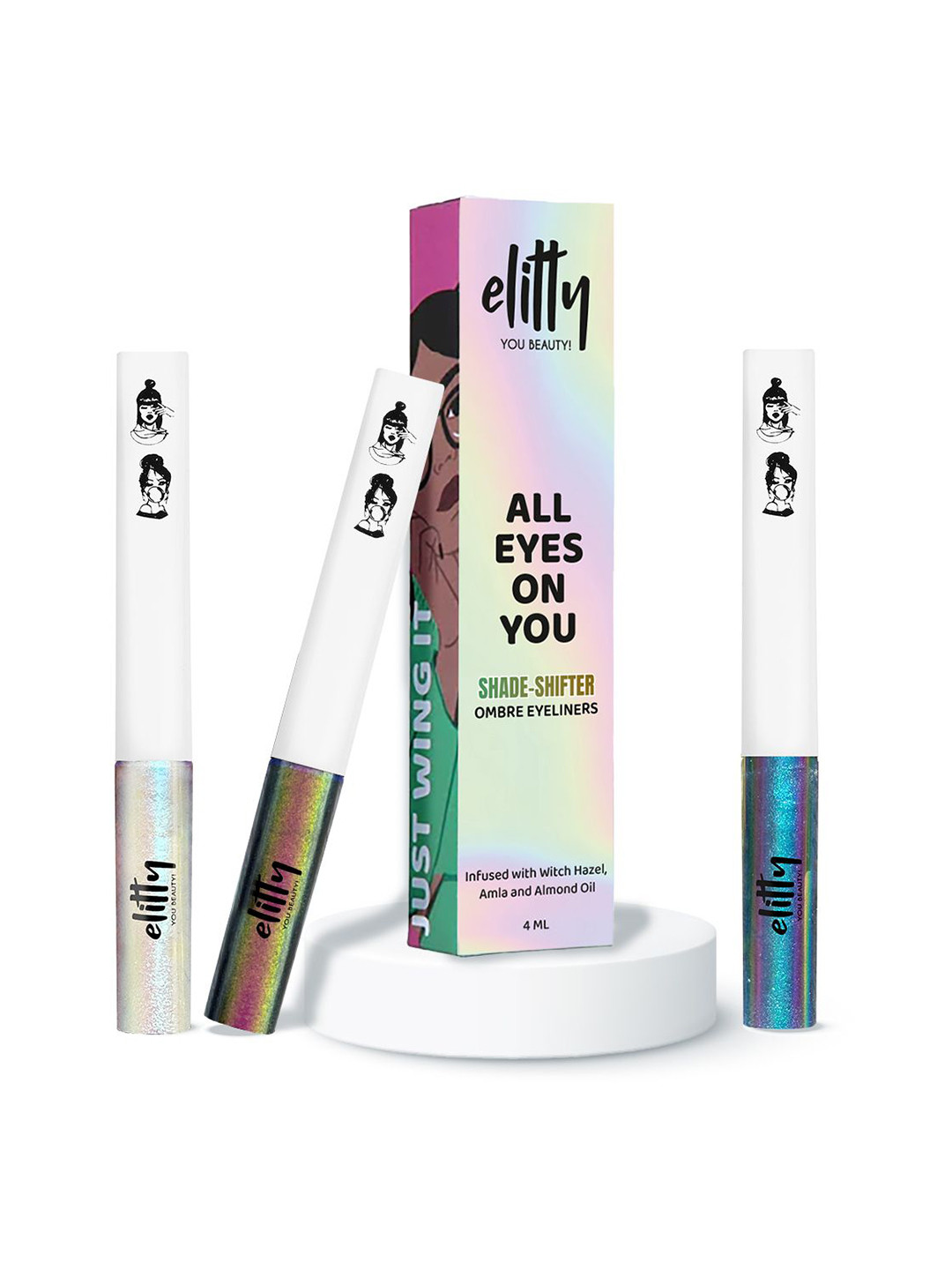 Elitty Set Of 3 Ombre Holographic Pop Coloured Eyeliner- 12 ml Each- Celestial- Jade Jive