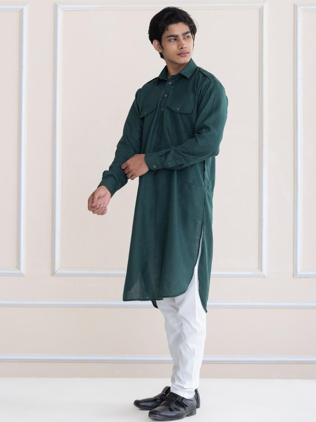 APPIX Men Green Cotton Blend Kurta Sets