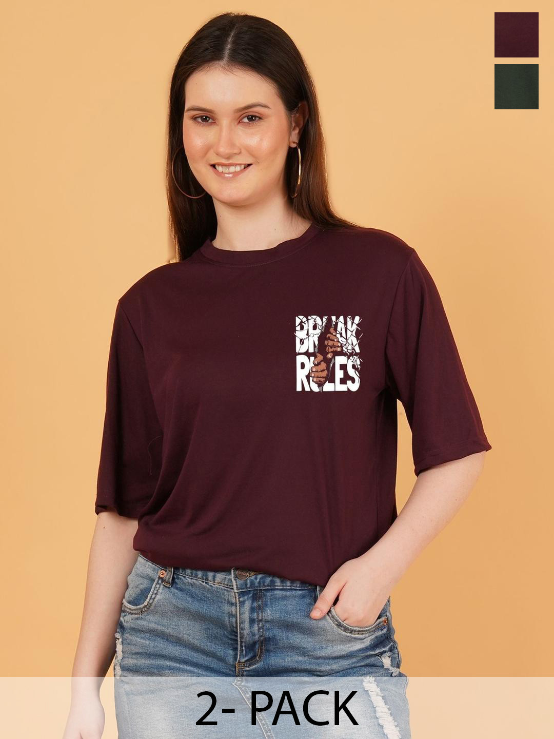 kintu parantu Women Pack Of 2 Anime Print Oversized T-shirt