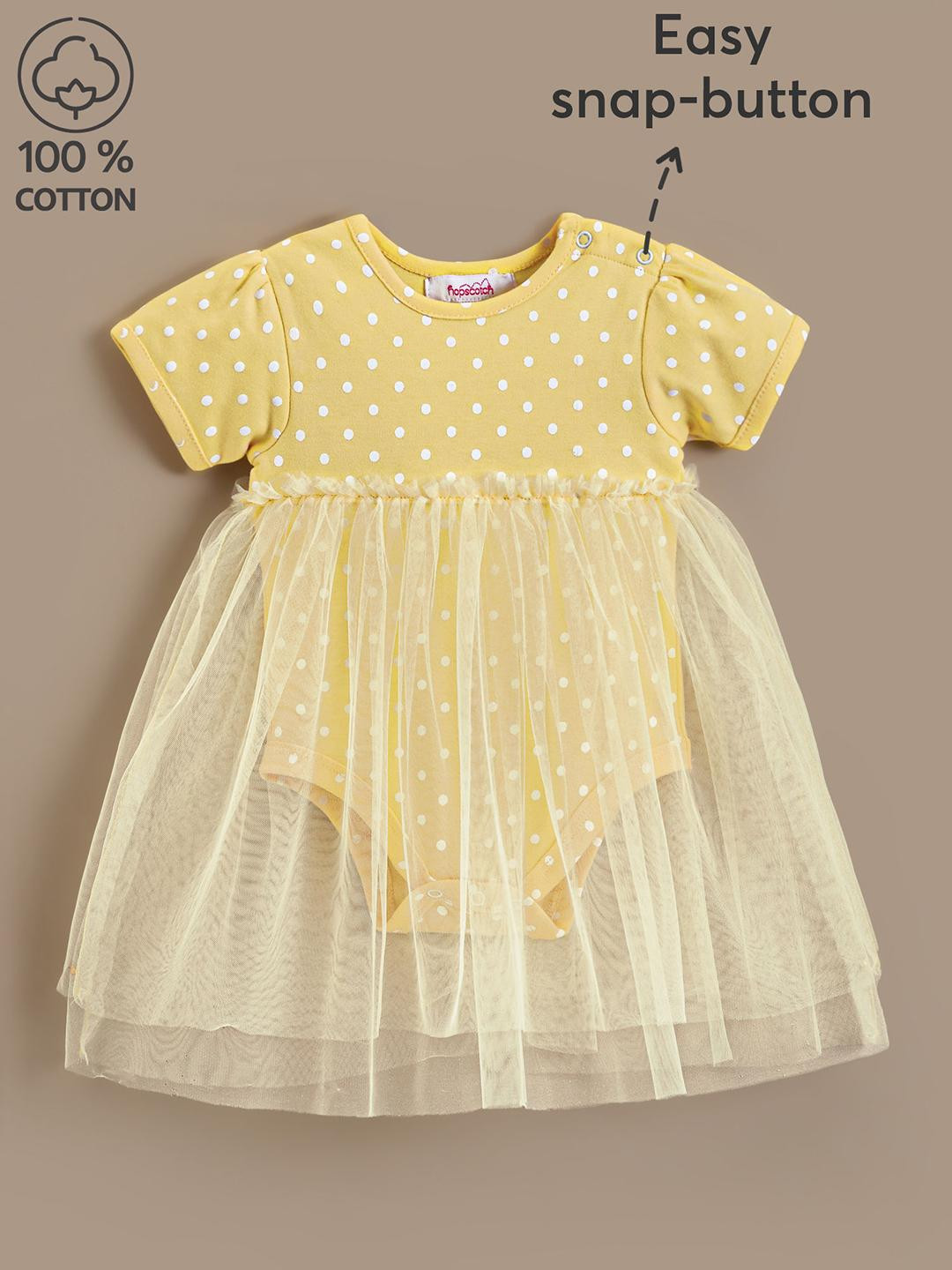 Hopscotch Cotton Snap Closures Polka Dot Mesh Overlay Dress