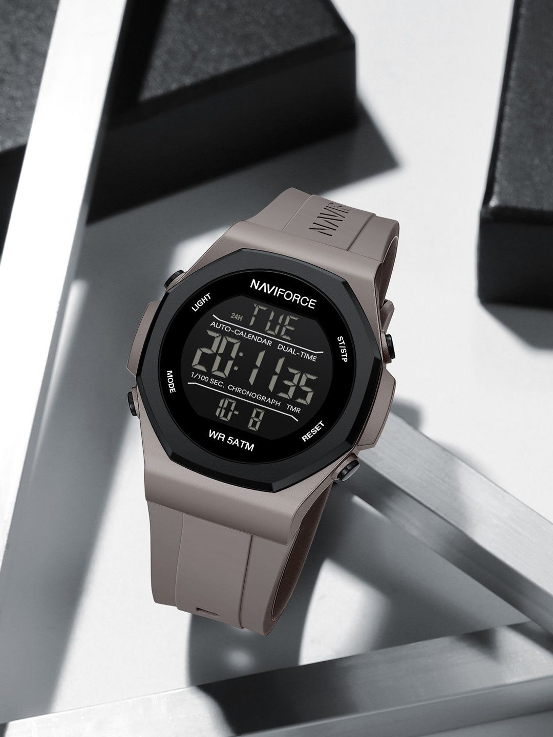 Naviforce Men Round Dial & Bracelet Style Straps Digital Watch NF7117_BGY BGY