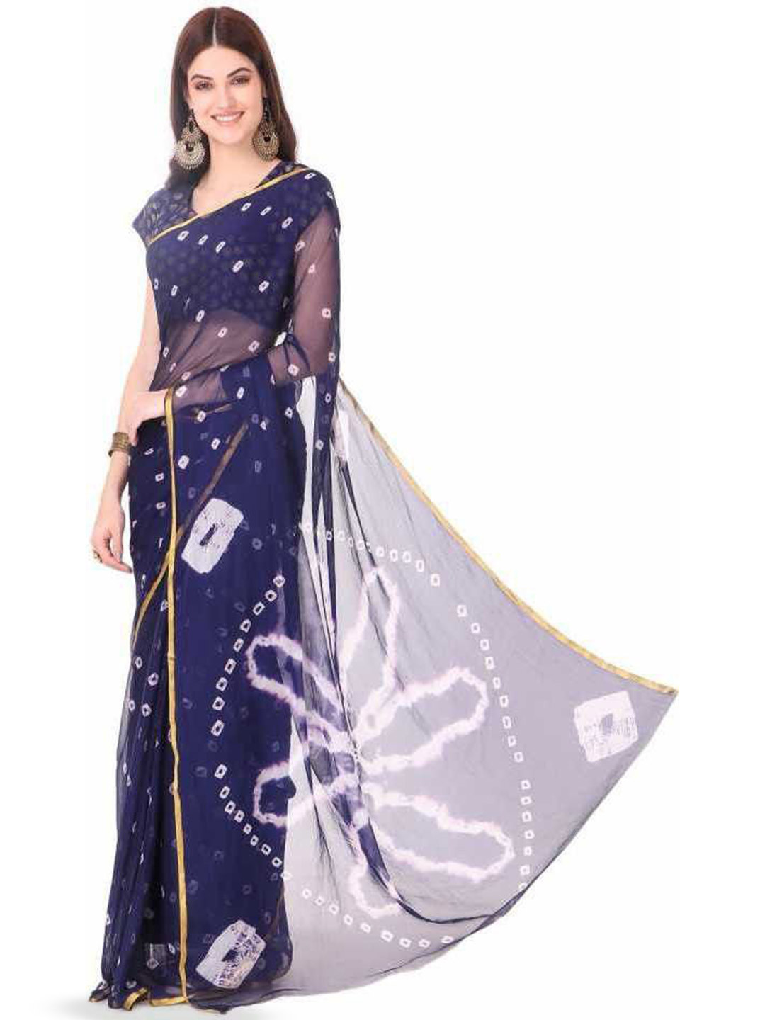 DURGA EMPORIO Geometric Printed Pure Chiffon Bandhani Saree