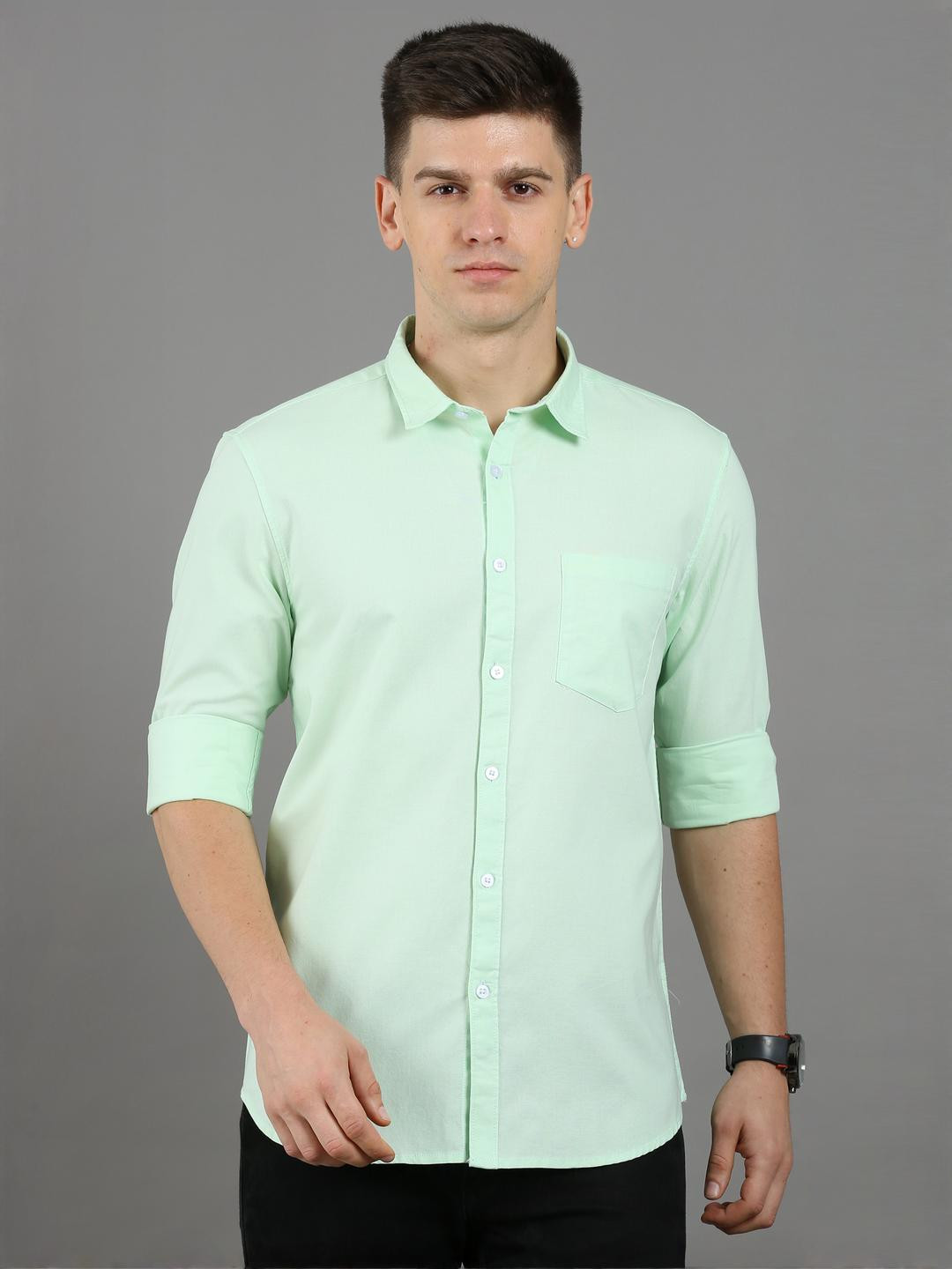Eleni Trendz Men Green Cotton Formal Shirts