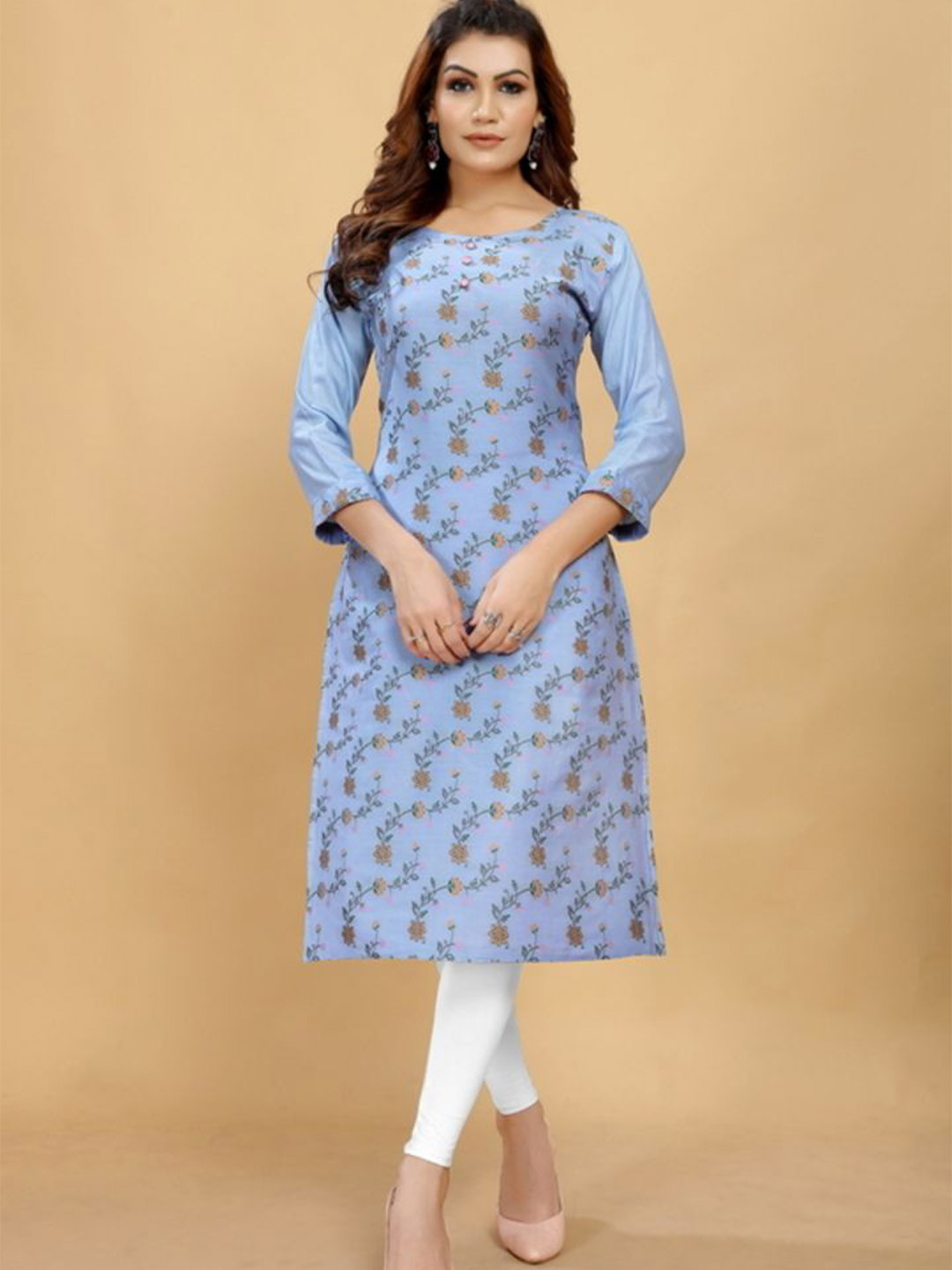 TRENDING KART Women Floral Printed Round Neck Kurta