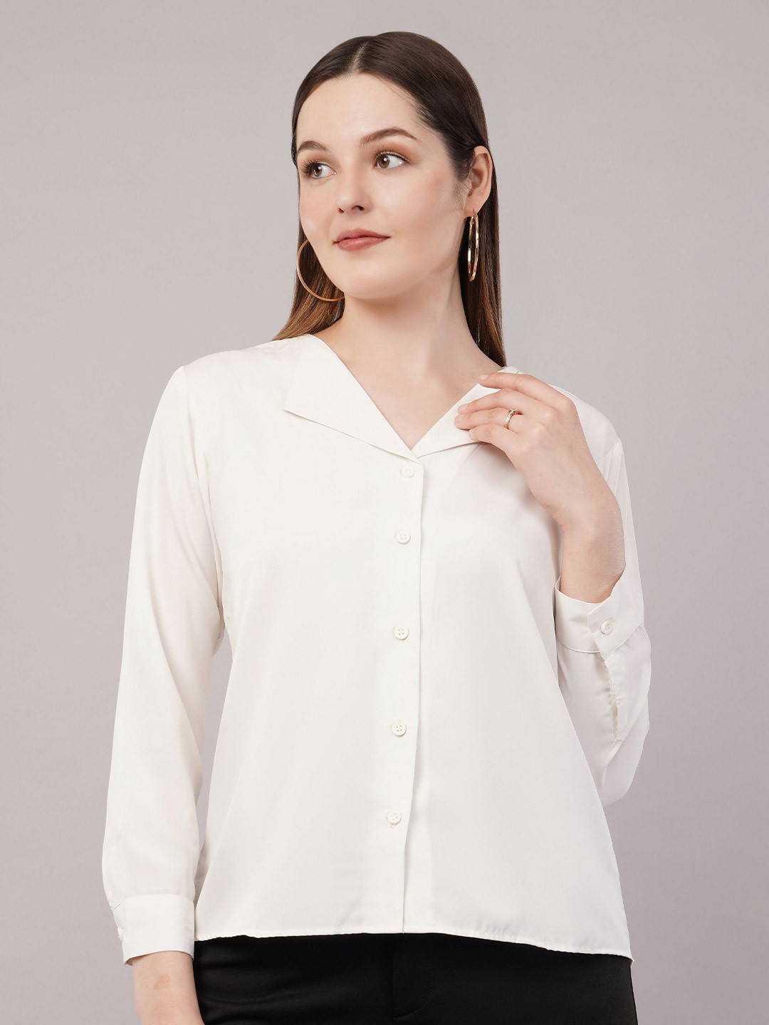 Glitter fashion Women Straight Fit Solid Spread Collar Casual Shirt