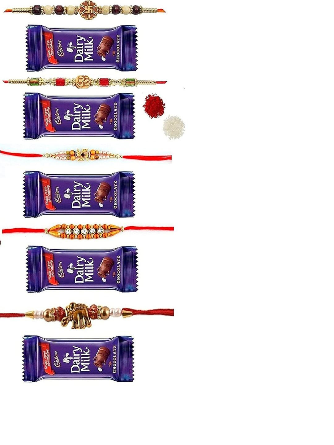 VR Creatives Kids Set of 4 Thread Beaded Rakhi With Chocolate