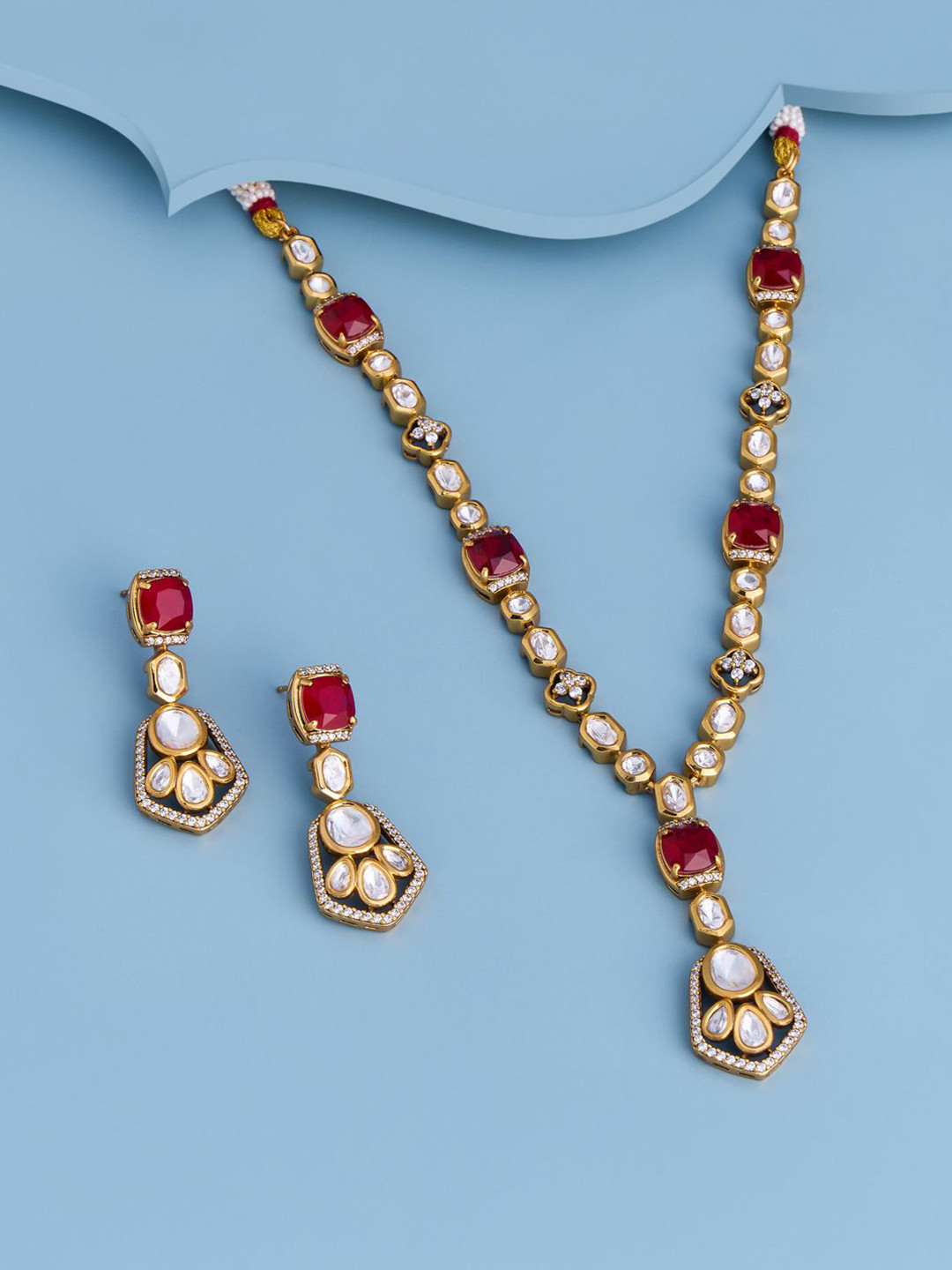 Kushal's Fashion Jewellery Victorian-Plated Ruby & Kundan Necklace & earring  Set