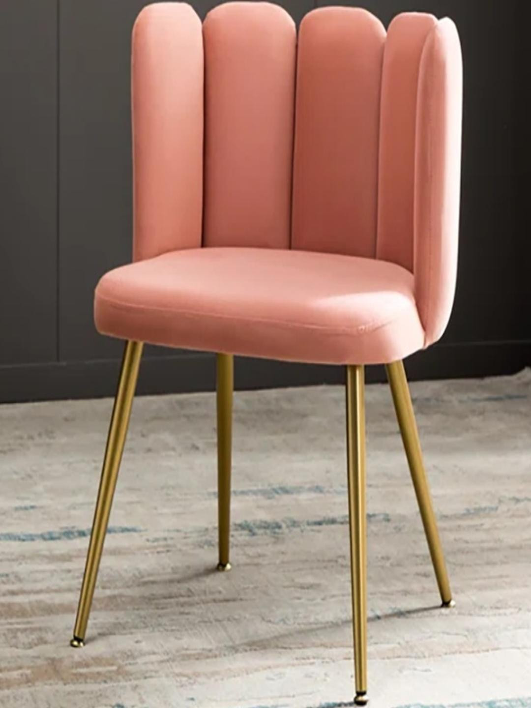 DOE BUCK Pink Velvet Scalloped Back Accent Chair