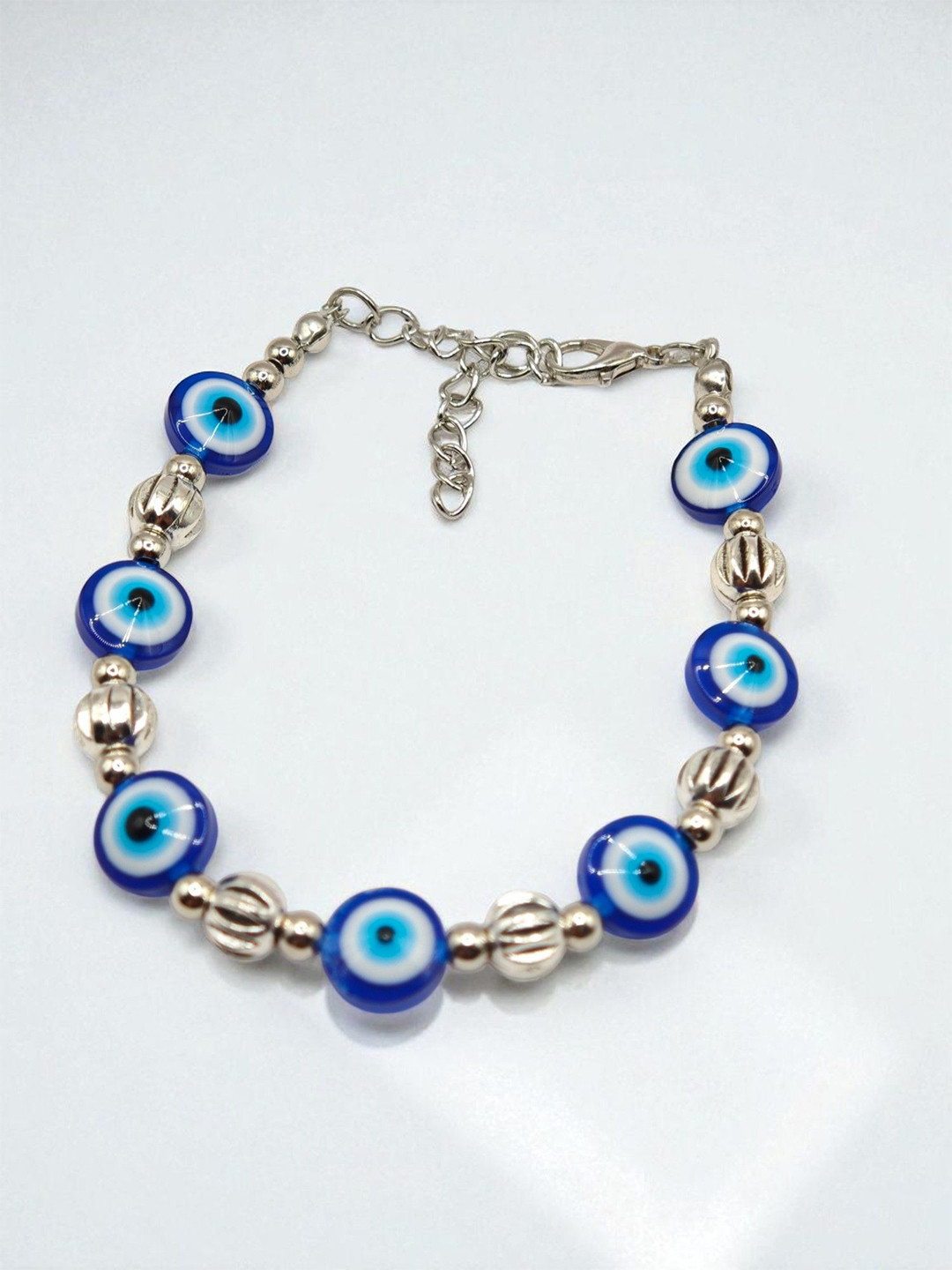 SAPRAA TRENDS Silver-Plated Artificial Beaded Evil Eye Charm Bracelet