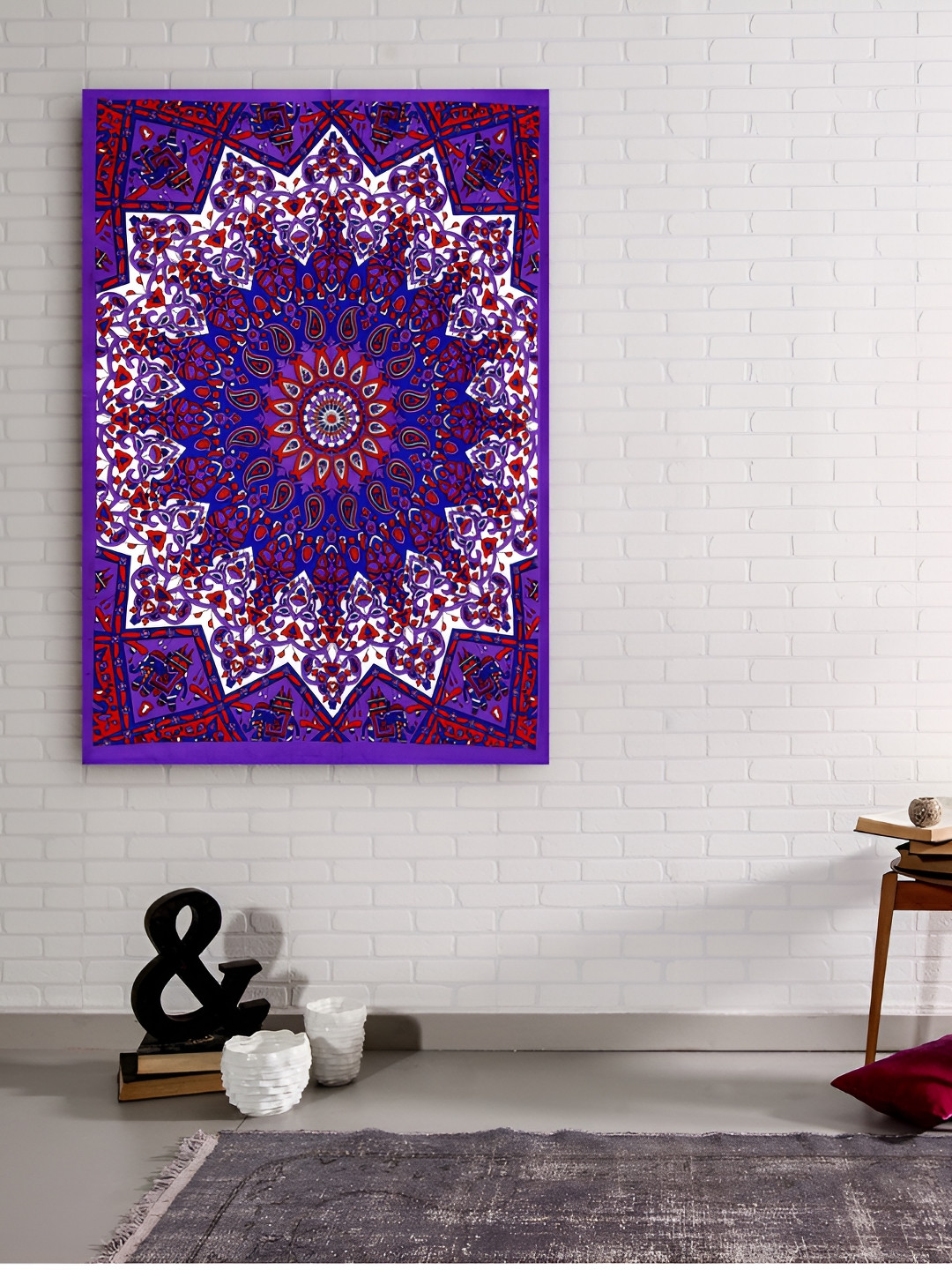 HANDICRAFT PALACE Purple & White Mandala Printed Pure Cotton Wall Hanging Tapestry