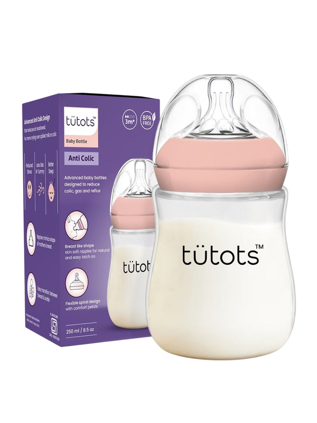 Tutots Infants Kids Printed BPA-Free Anti-Colic Feeding Bottles 250ml