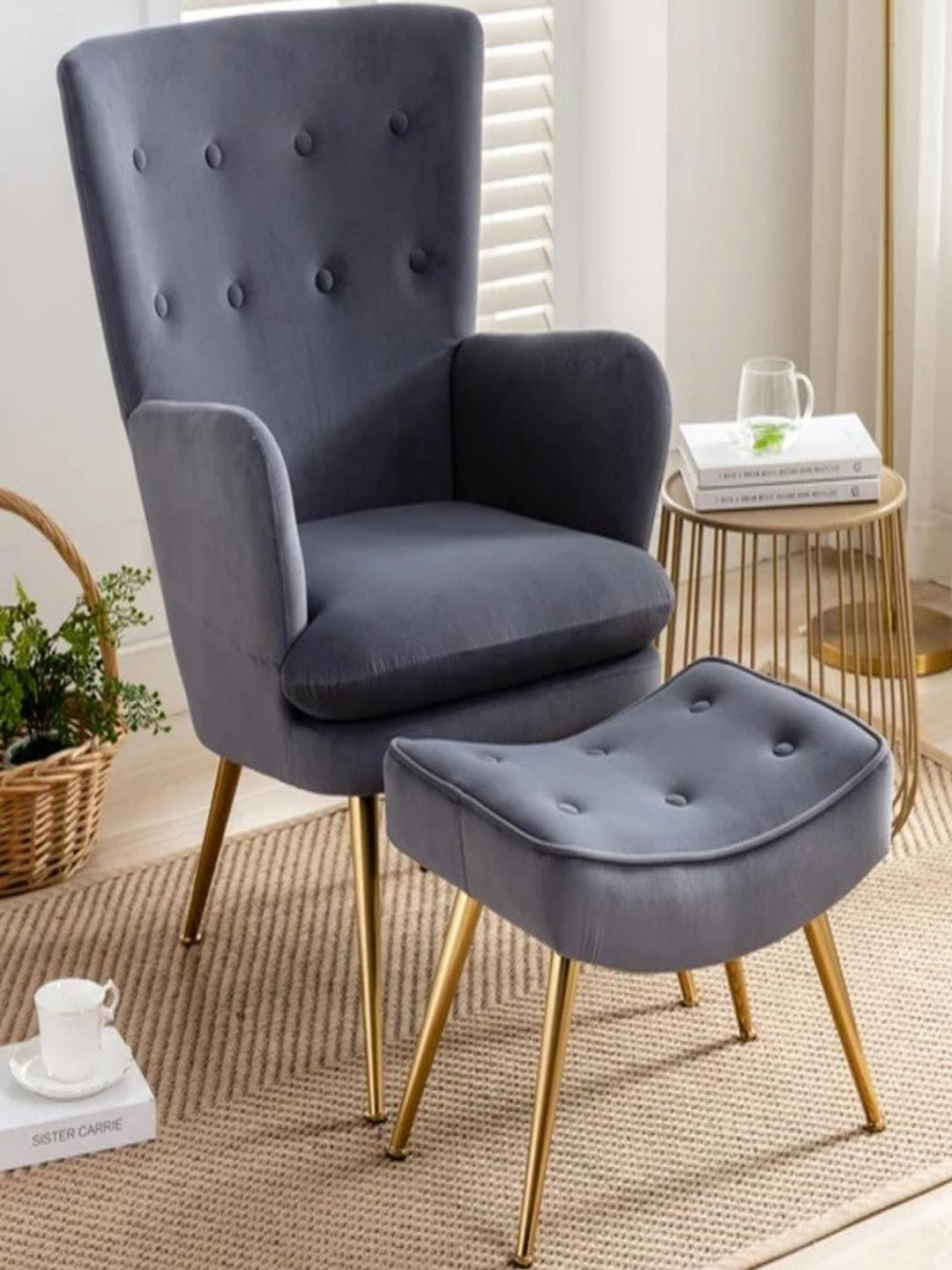 DOE BUCK Grey Solid Wilbar Lounge Chair with Ottoman
