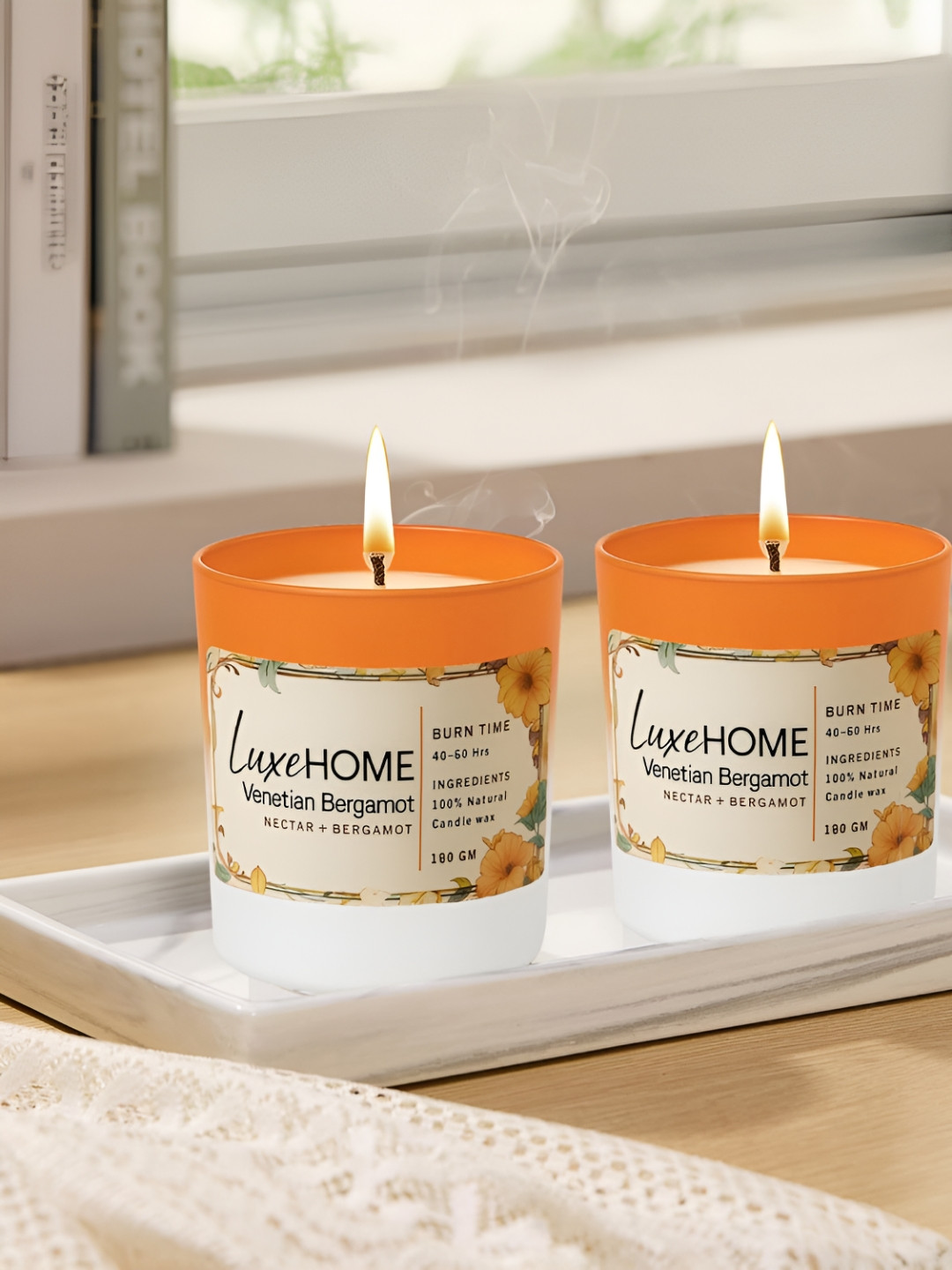 LUXEHOME INTERNATIONAL Venetian Bergamot Orange & White 2 Pieces Scented Jar Candles