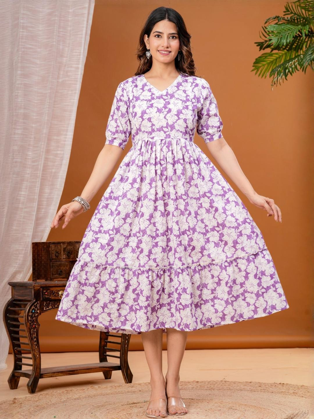 CORSICA Women Lavender Floral Printer Maternity Maxi Dress