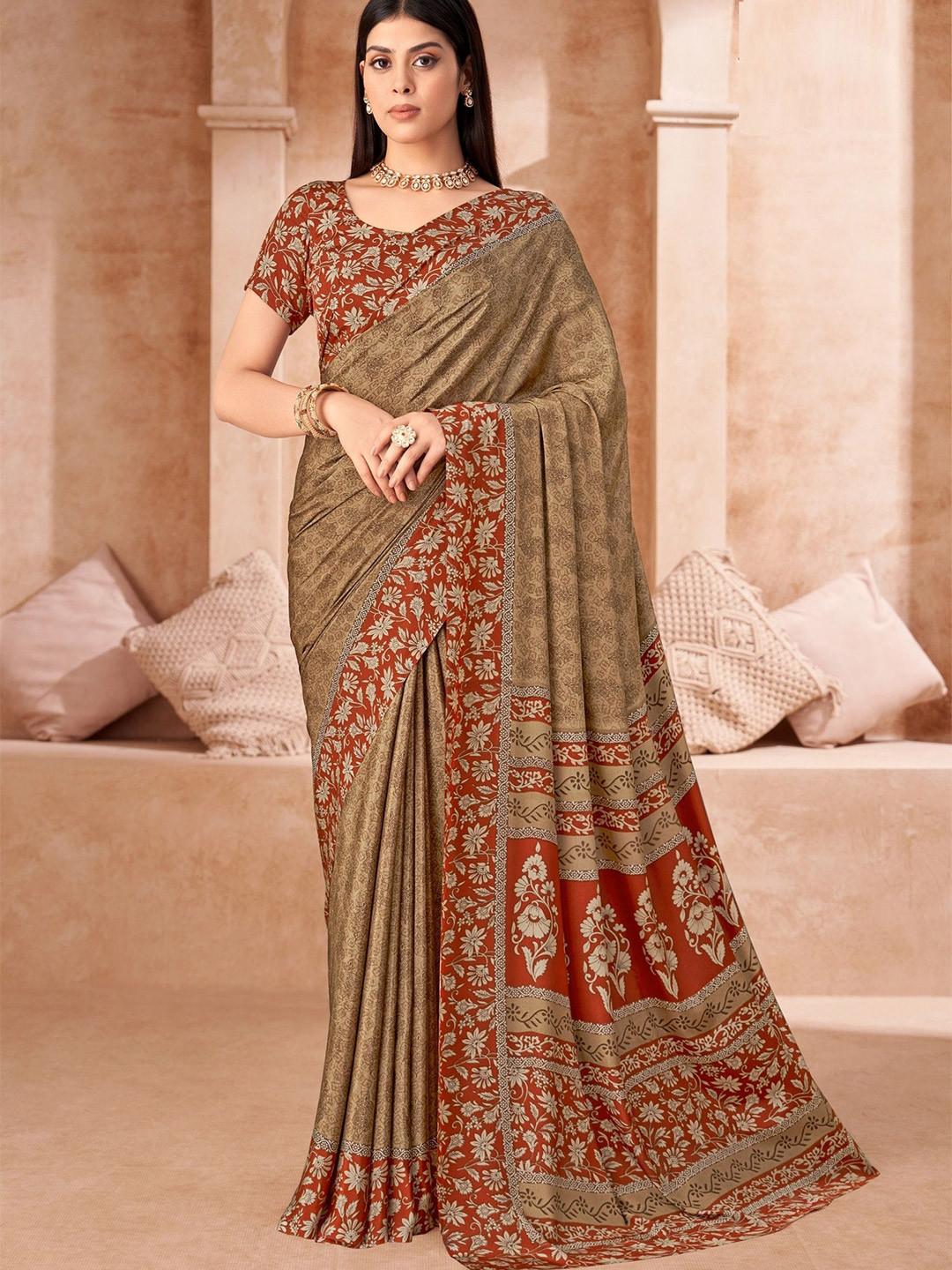 DURGA EMPORIO Floral Printed Bollywood Saree With Blouse