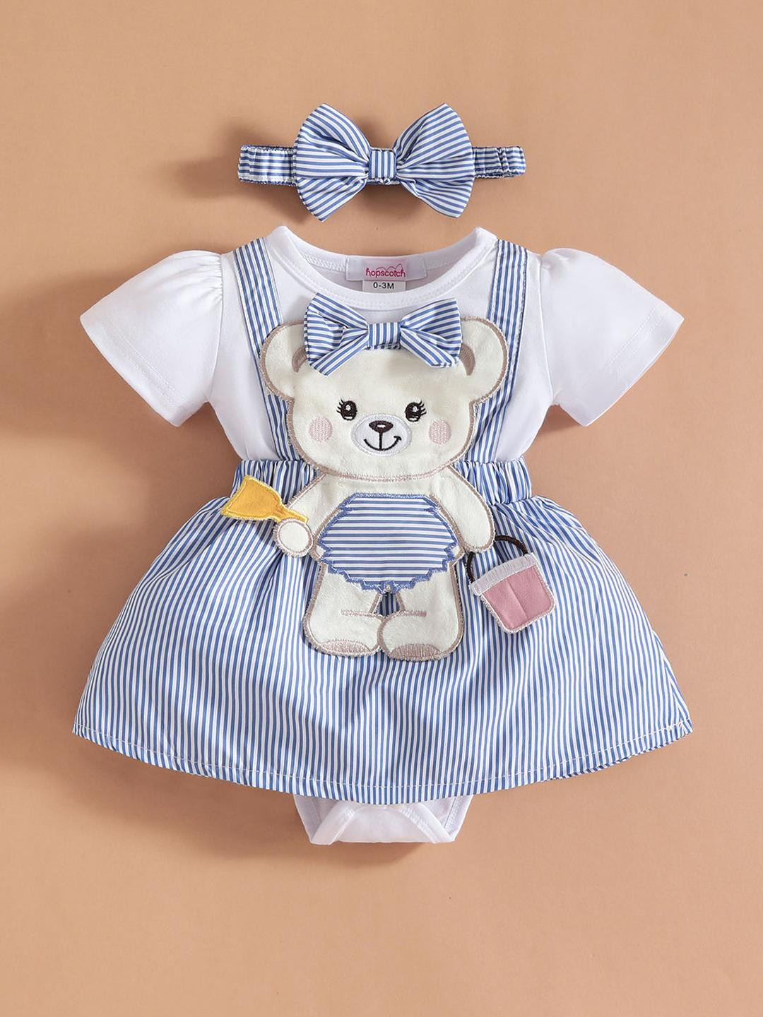 Hopscotch Girls Striped Teddy Applique Onesies