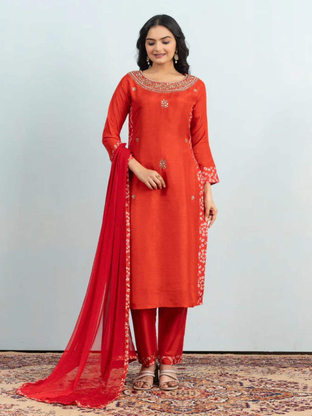 VARAMYA Embroidered Kurta & Dupatta With Trousers Set