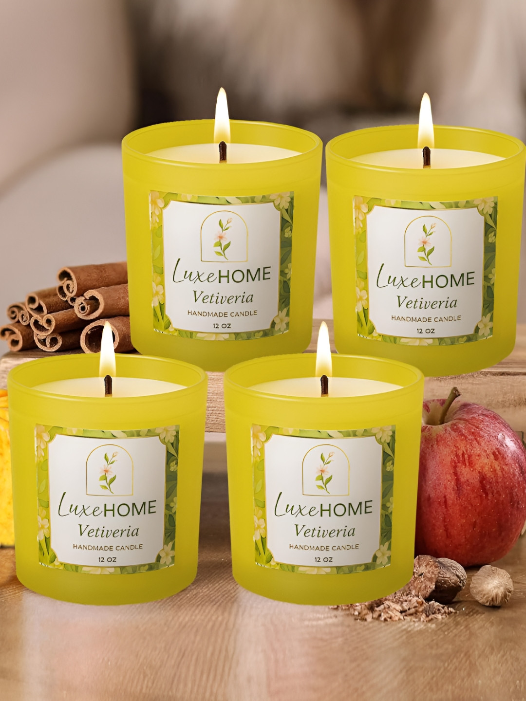 LUXEHOME INTERNATIONAL Vetiveria Mustard & White 4 Pieces Scented Jar Candles