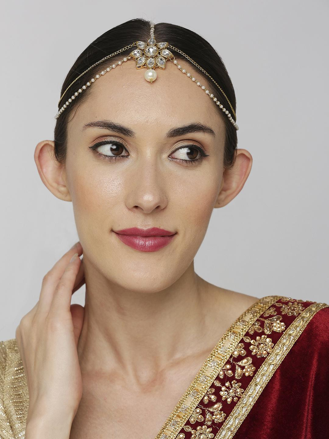 Anouk Women Gold Kundan Studded Sheeshphool Handcrafted Traditional Head Jewellery