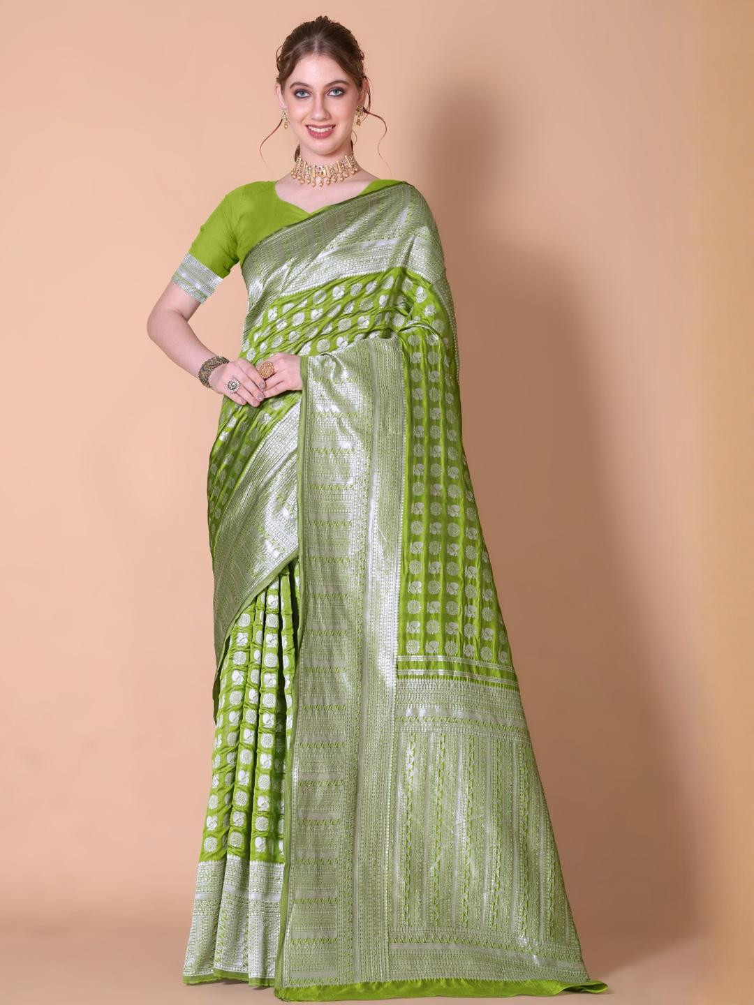 KRIVITY Lime Green   Sarees
