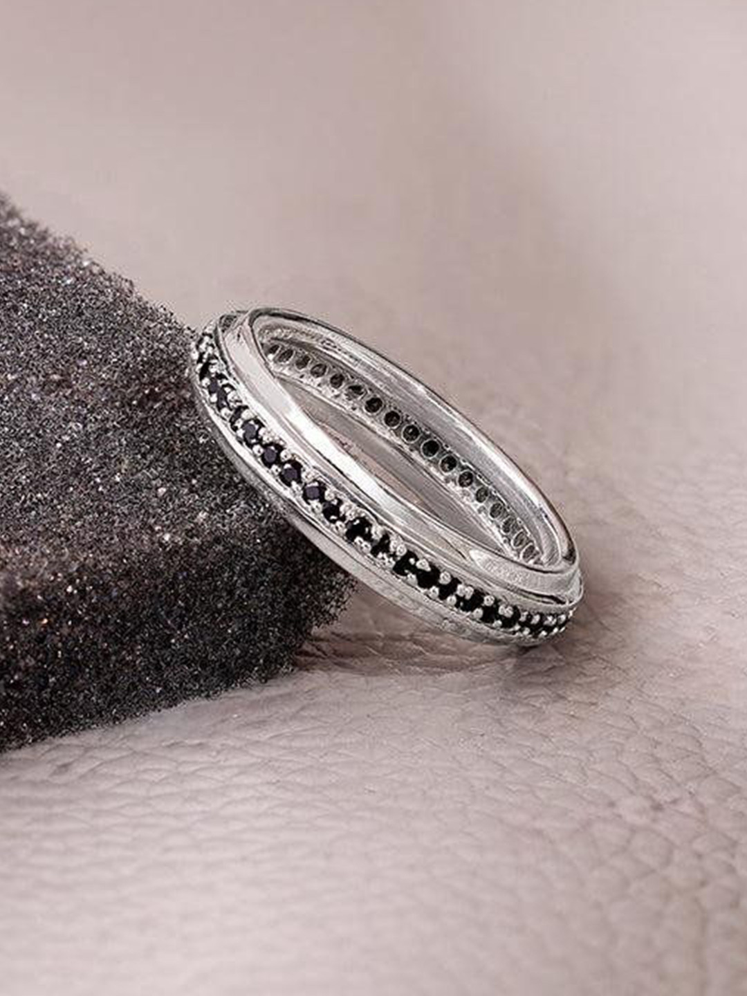 GIVA Men Silver Black Dapper Diamond Pave Band Ring