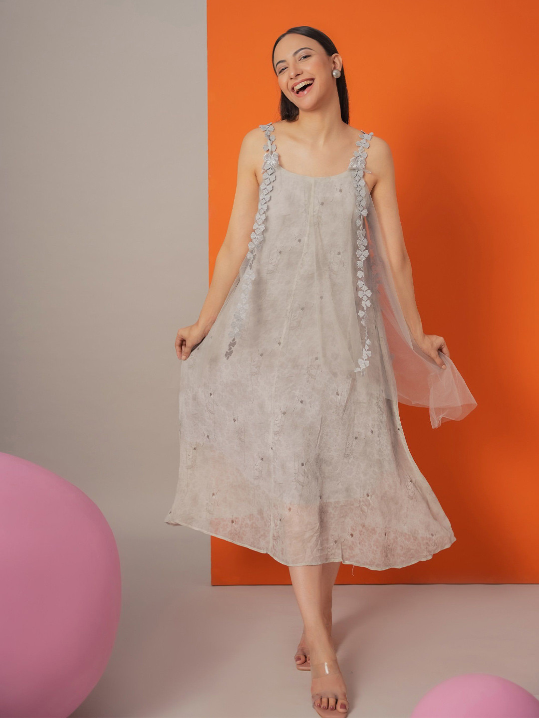 Heart Up My Sleeves Women Self Design A-Line Midi Dress