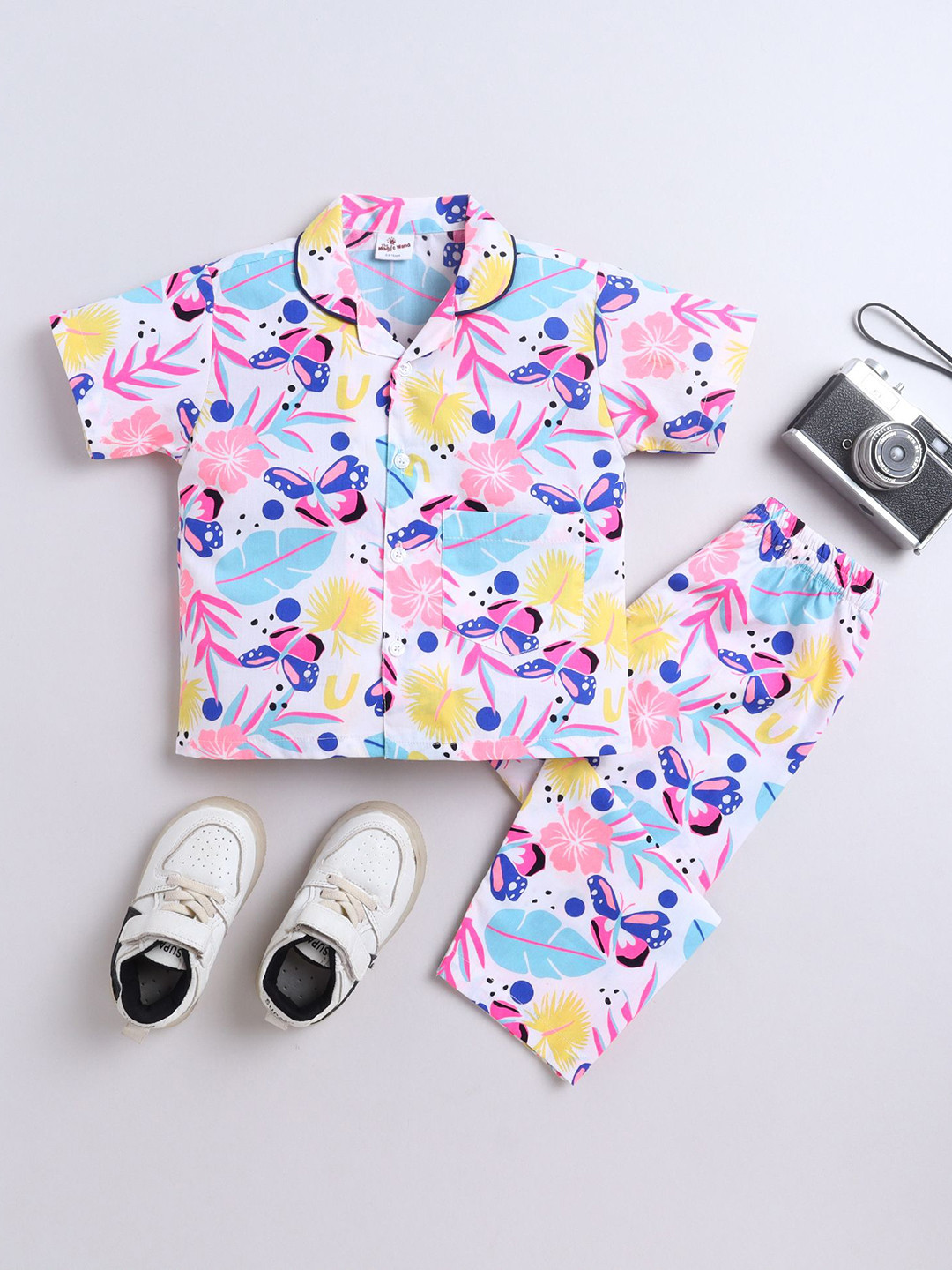 The Magic Wand Kids Floral Printed Short Sleeves Pure Cotton Shirt With Pyjamas