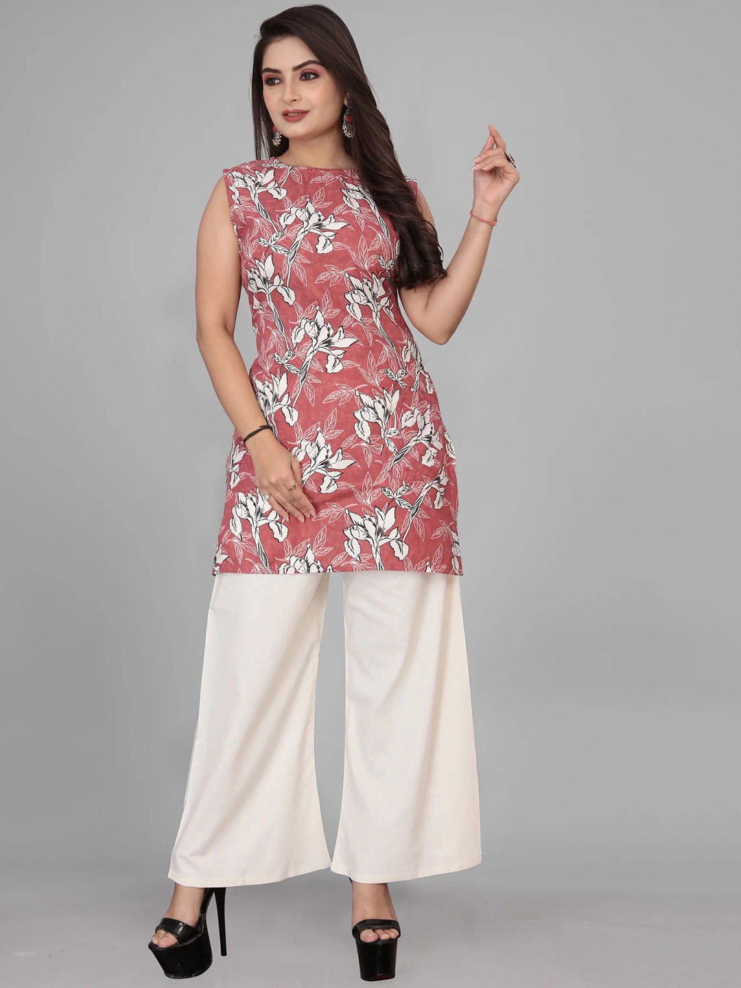 KANGOPI FASHION Floral Printed Pure Cotton Straight Kurta With Palazzos