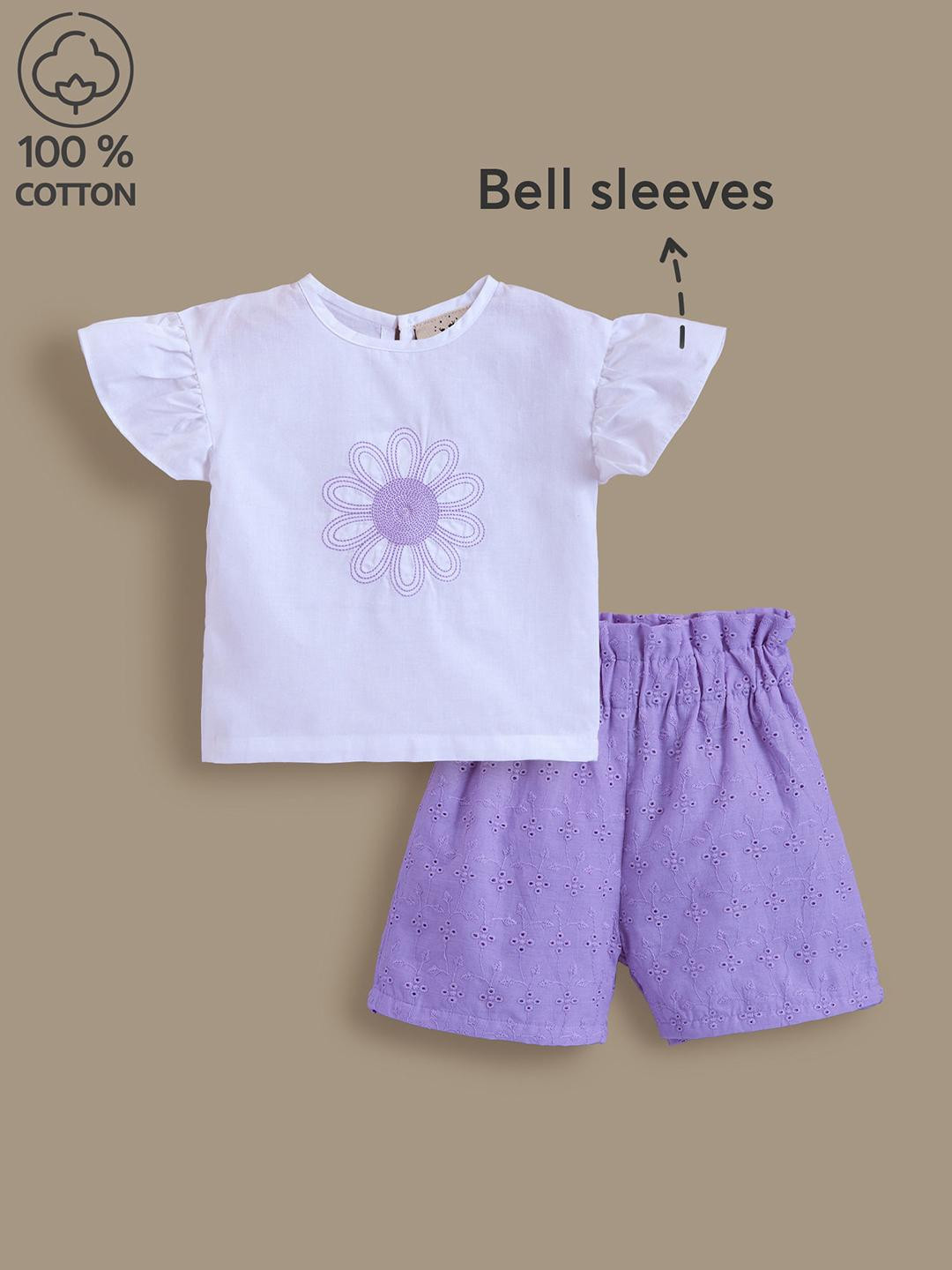 2-Pc Schiffli Floral Cotton Shorts Set