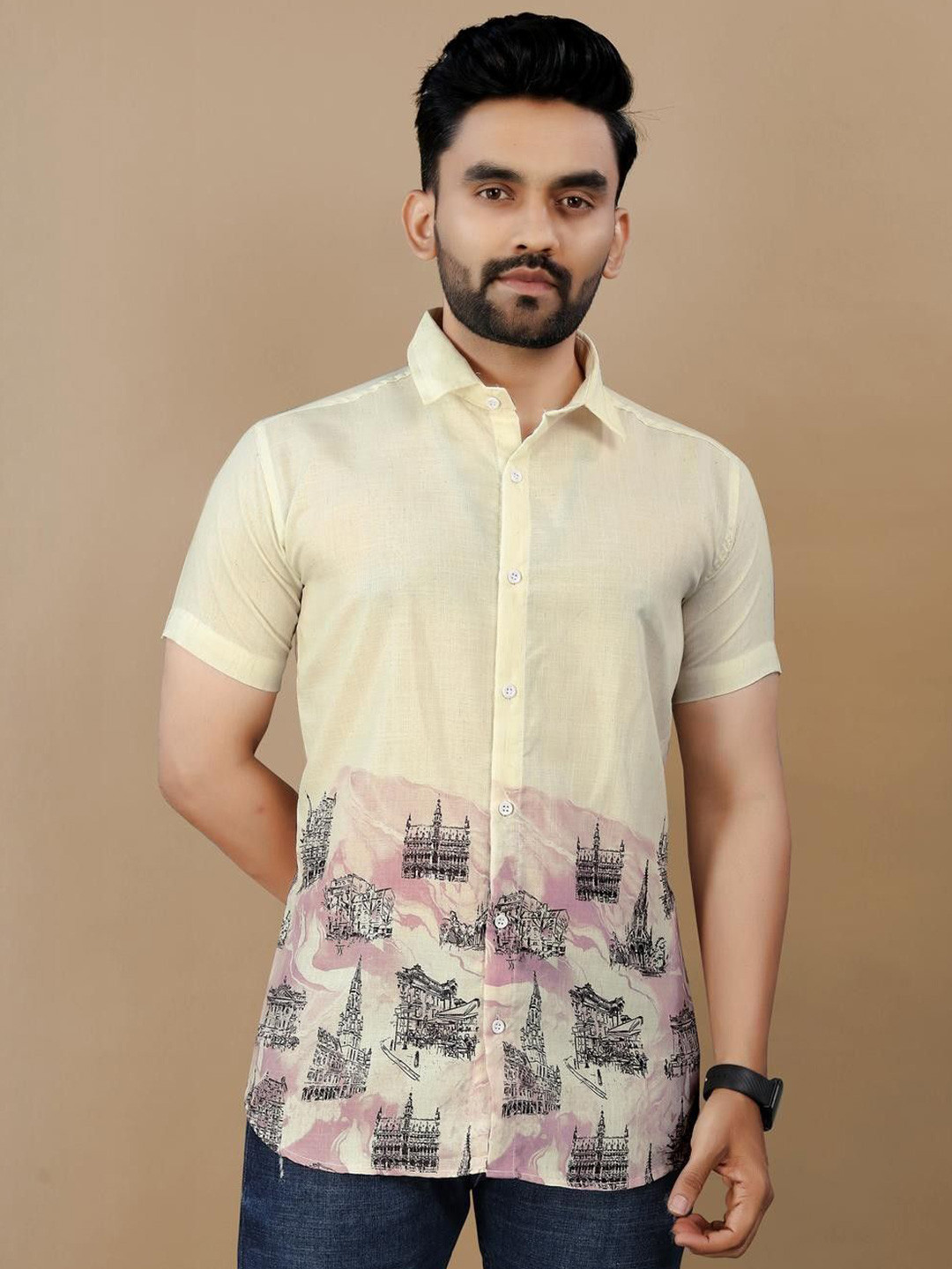 Moksha Trends VL-Ship Smart Graphic Printed Cutaway Collar Cotton Shirt