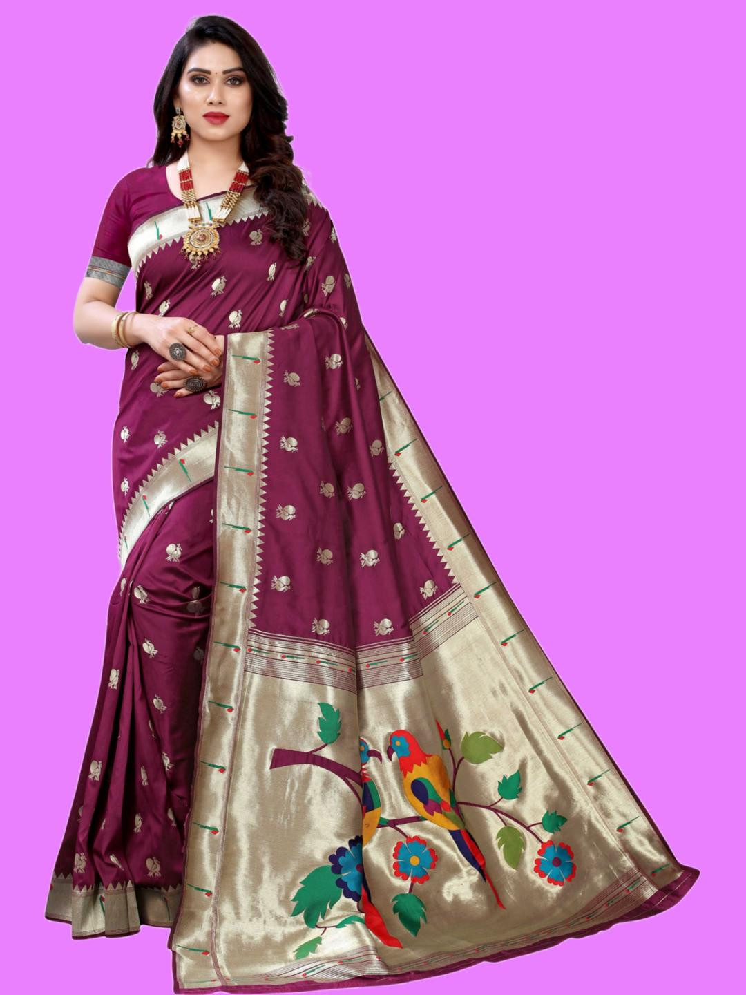 Purple Paithani Woven Design Saree And Has a Zari Border Blouse Piece