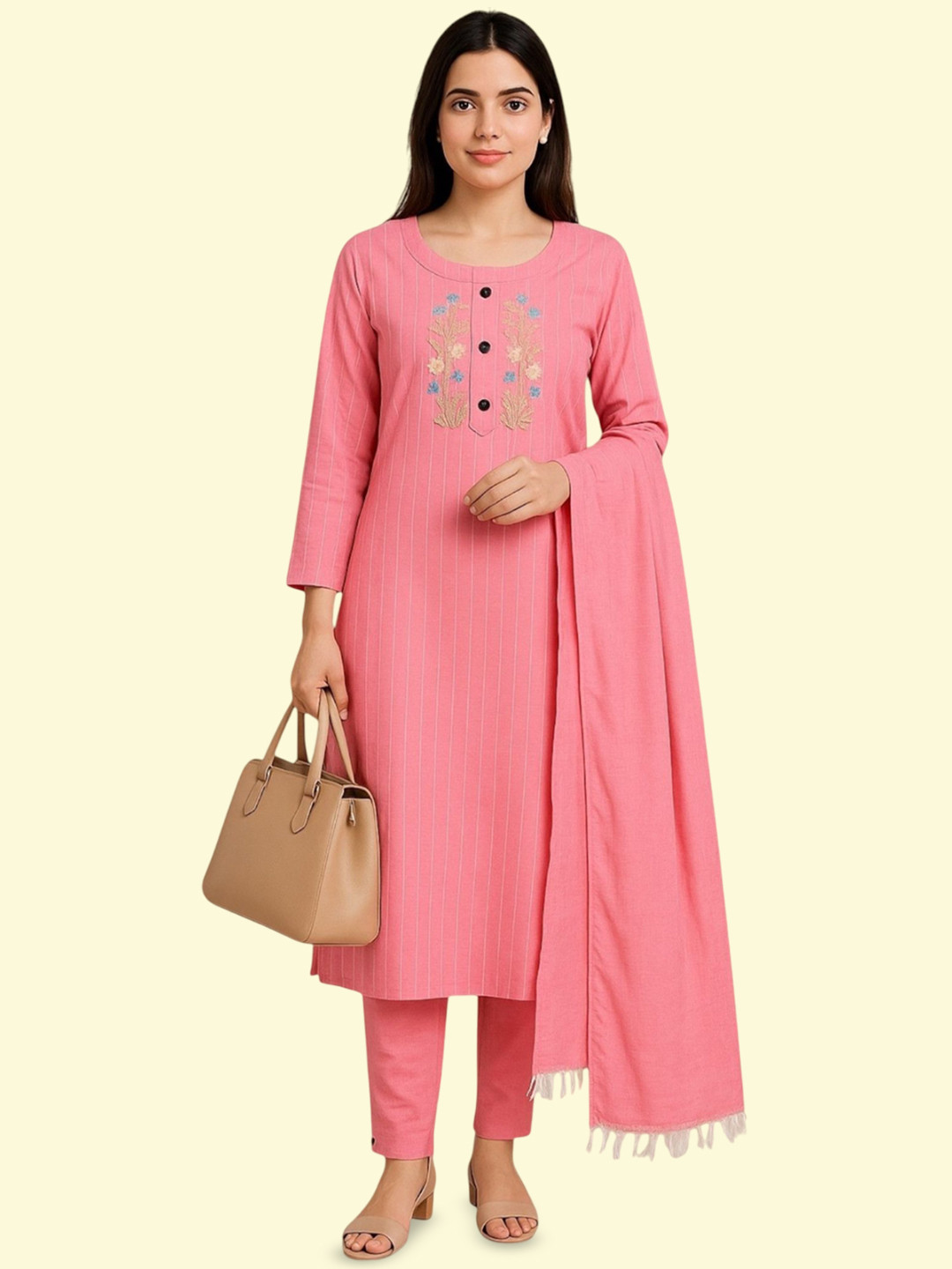 Fashion Club Collection Women Floral Striped Kurta with Trousers & Dupatta